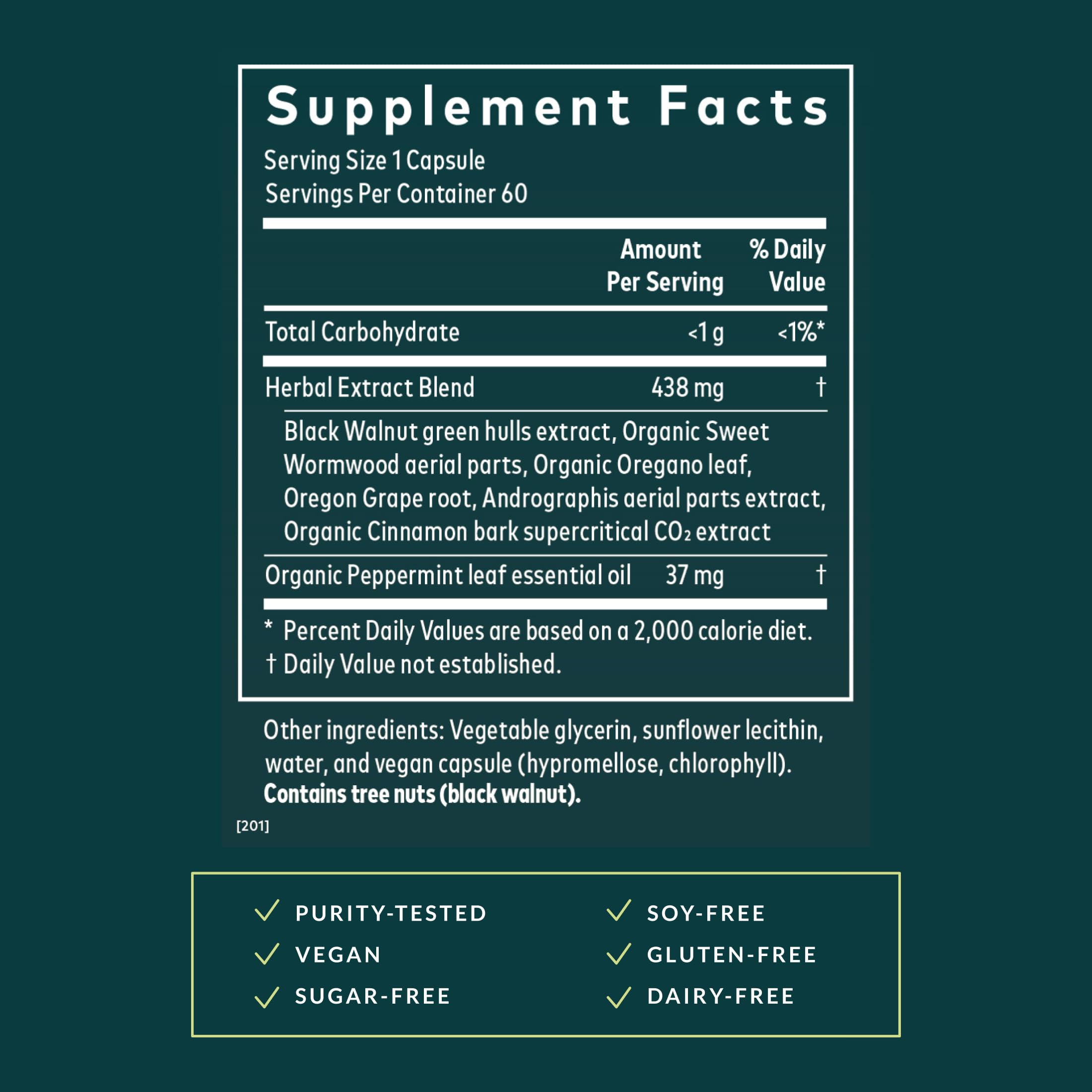 Etiqueta detallada de Gaia Herbs Microbiome Cleanse con información de uso
