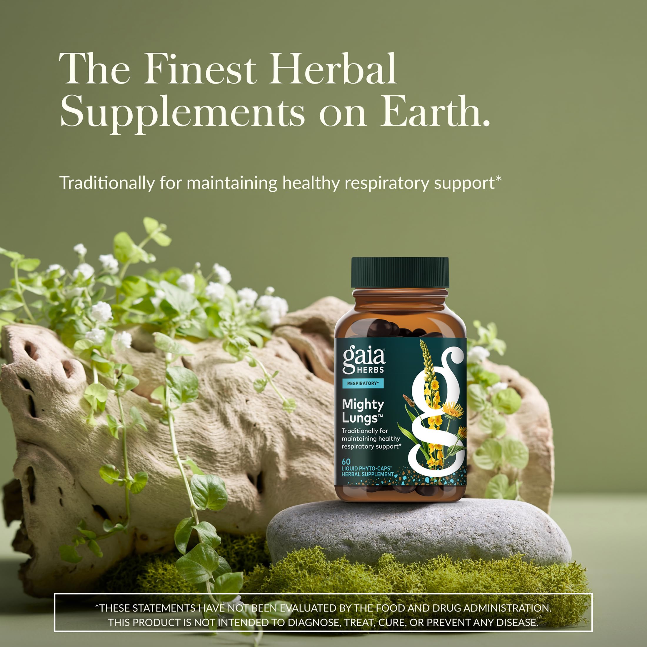 Gaia Herbs Mighty Lungs: etiqueta visible para salud pulmonar