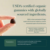 Gaia Herbs Nausea Gummies, sabor jengibre, experiencia cálida y reconfortante.