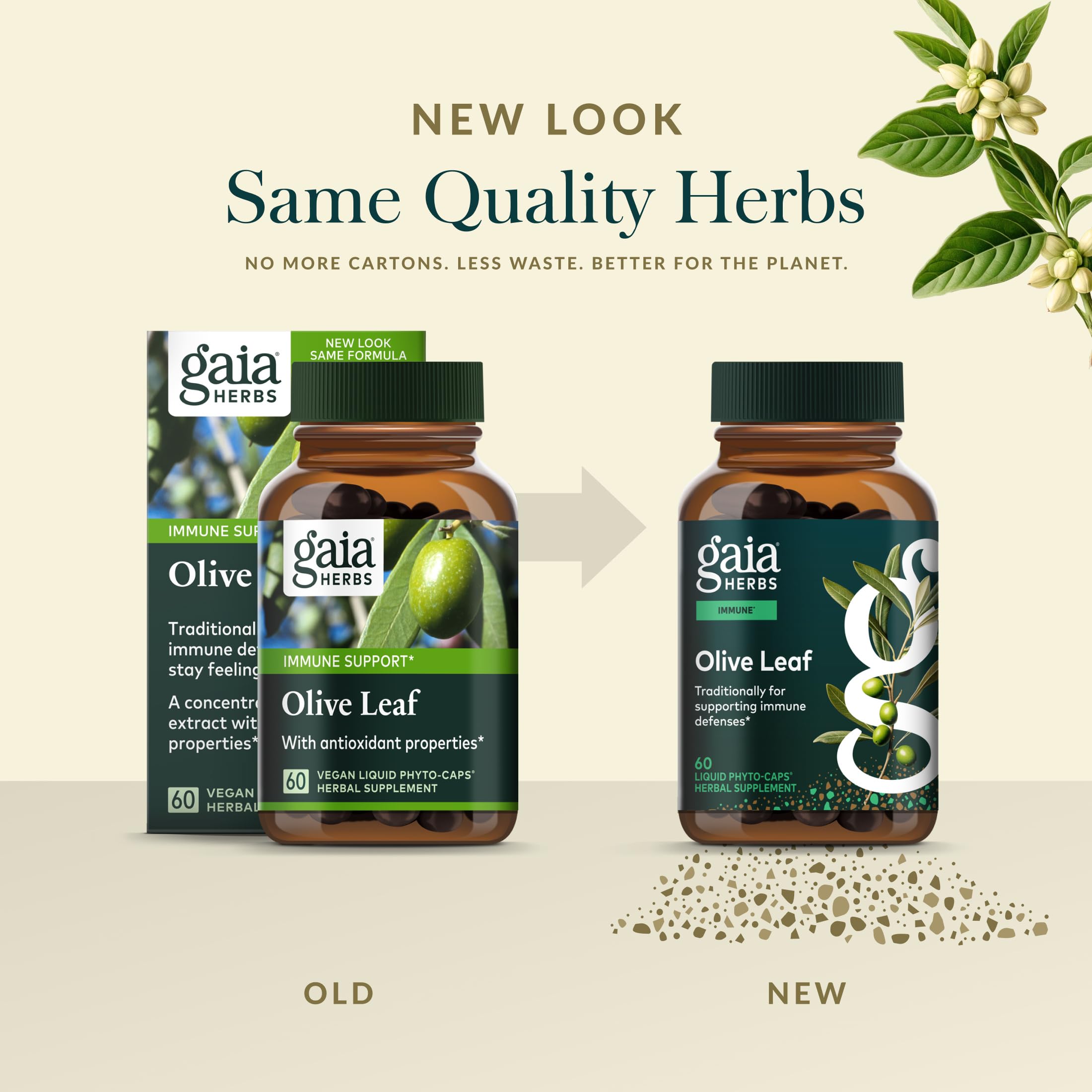 Gaia Herbs Olive Leaf: cápsulas vegetales para consumo suave y conveniente.