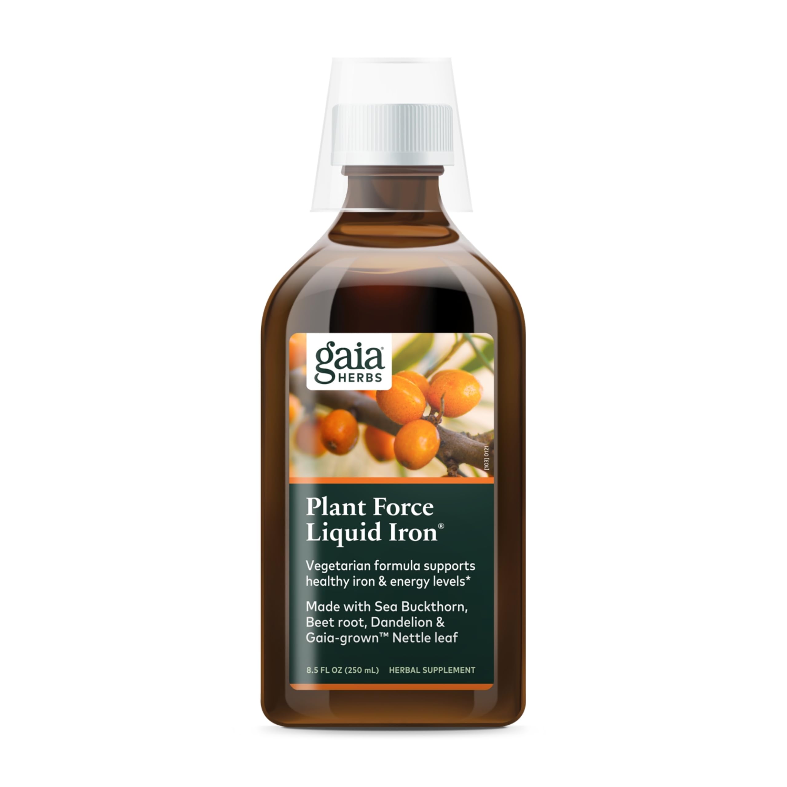 Gaia Herbs Plant Force Hierro líquido, botella para uso diario.