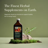 Gaia Herbs Plant Force Hierro, etiqueta frontal, fuente de hierro vegetariano.