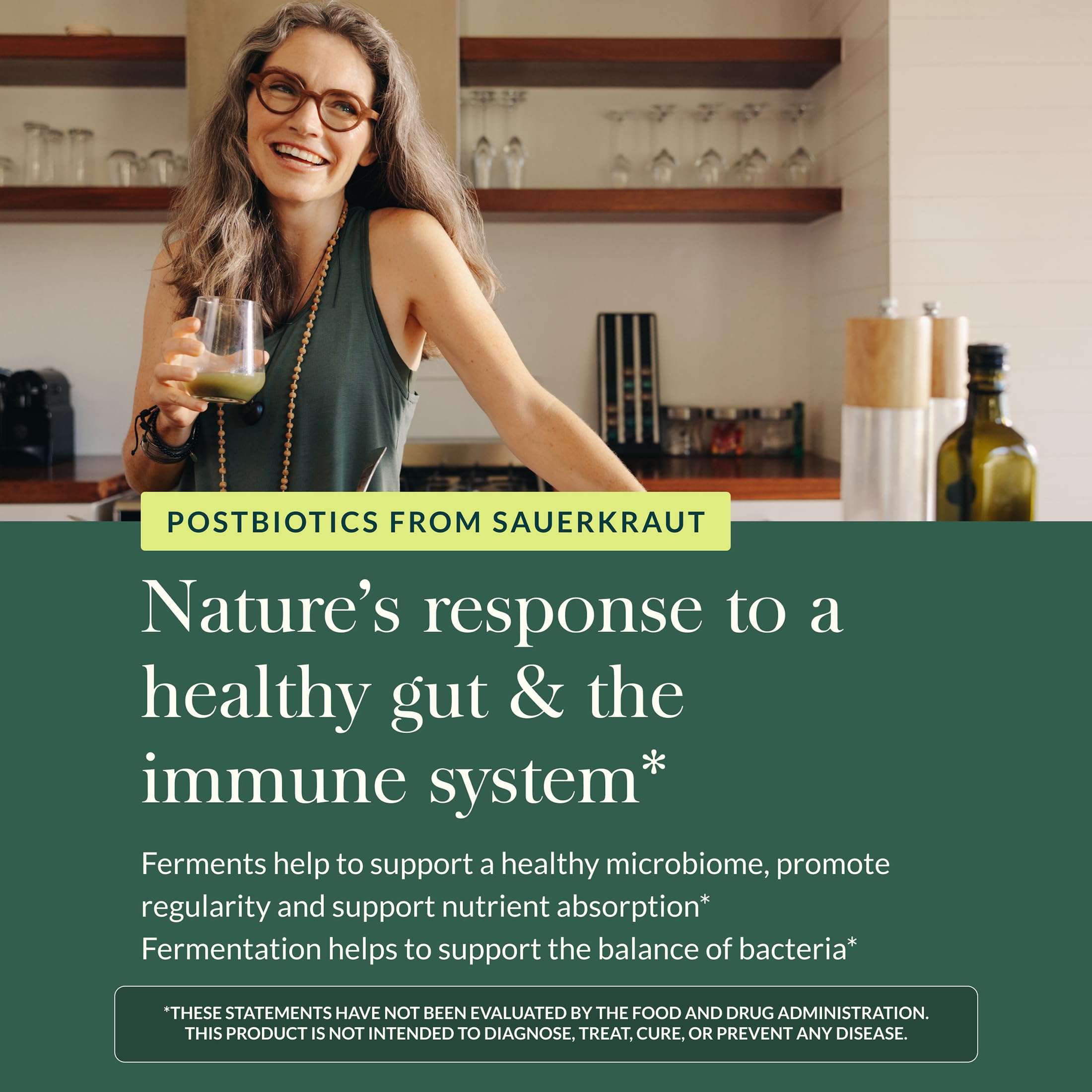 Extracto de jugo fermentado de chucrut en Gaia Herbs Postbiotico.