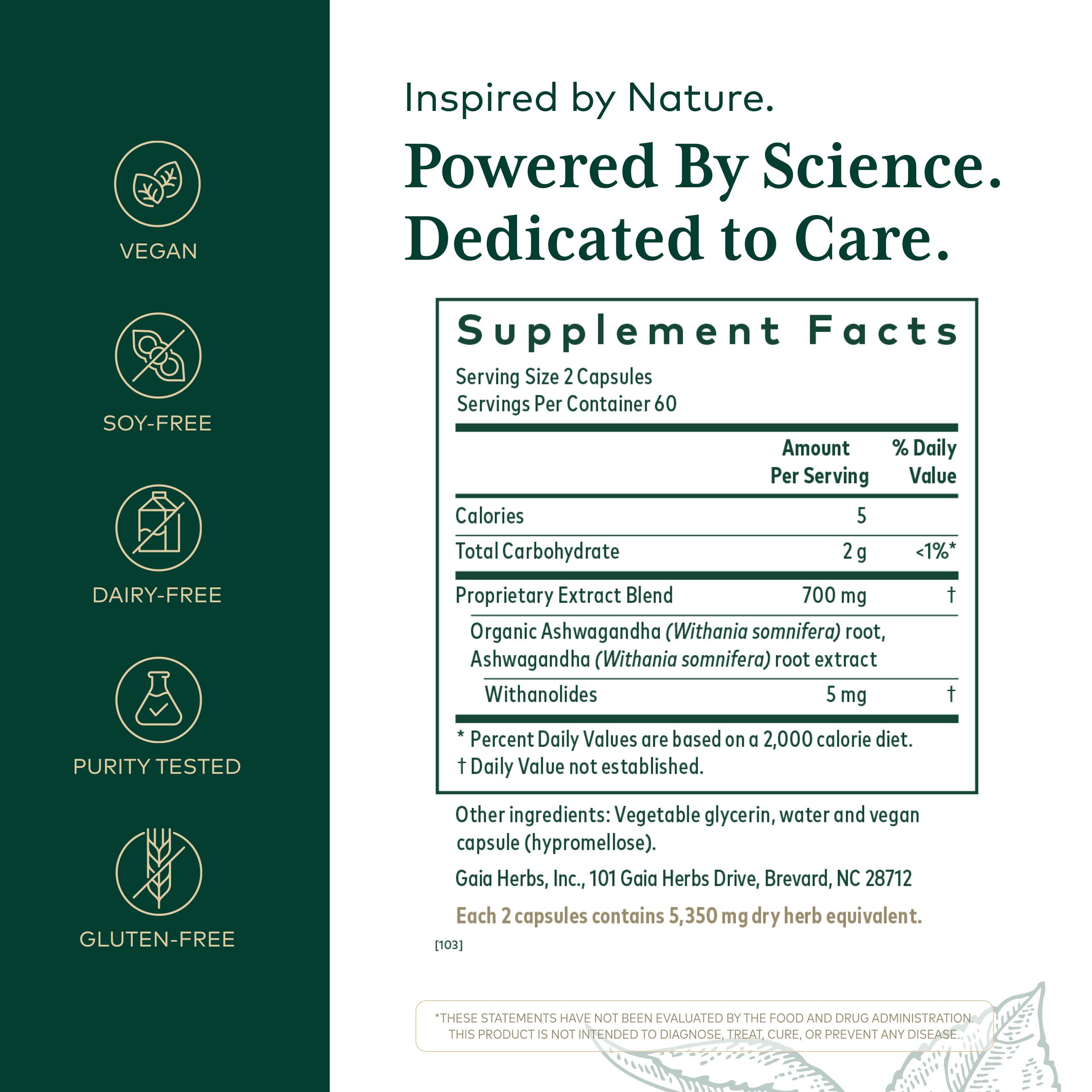 GAIA Herbs PRO Ashwagandha 700, cápsulas cerca, uso diario para energía equilibrada.