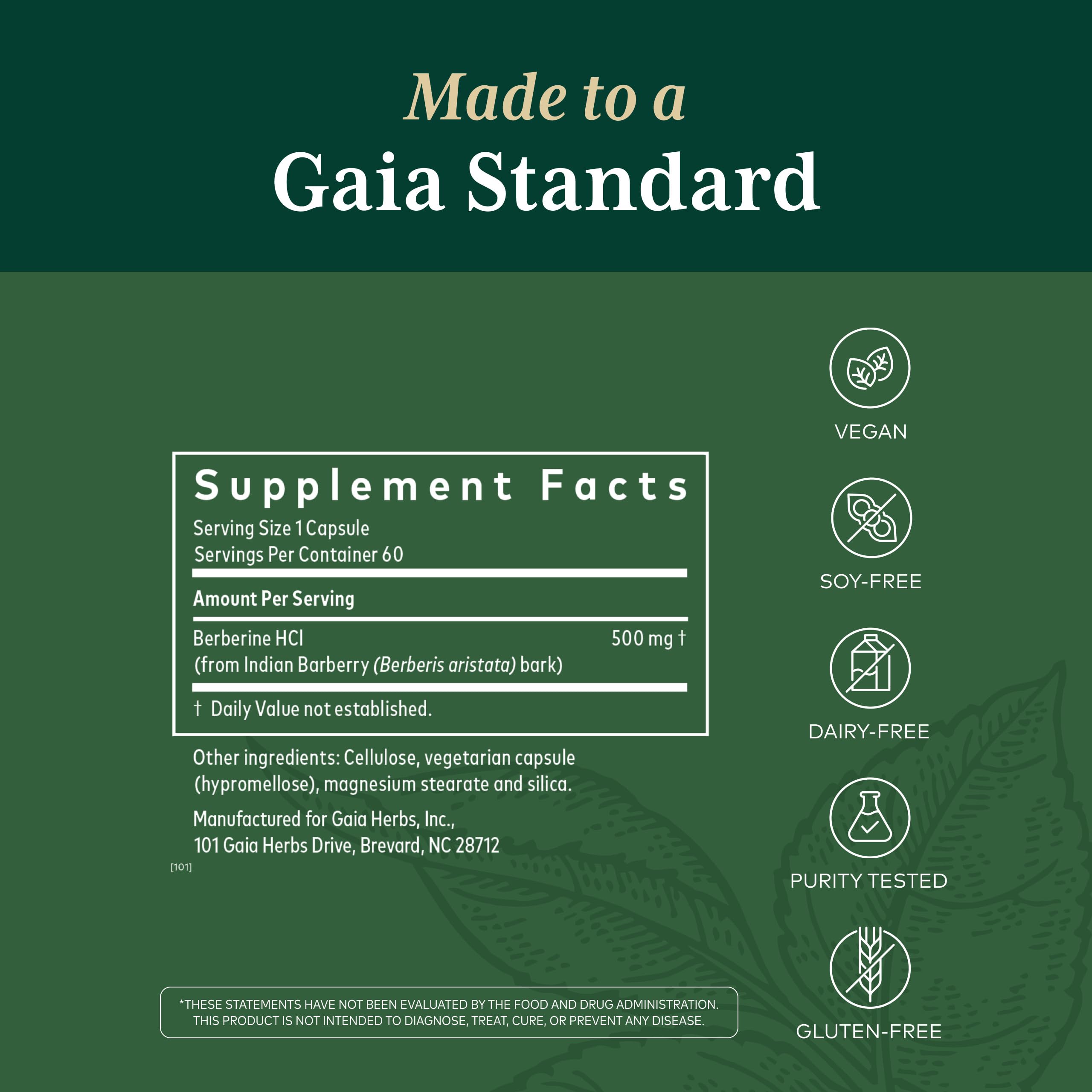 GAIA HERBS PRO Berberina Metabólica, cápsulas veganas sin gluten y sin soja para estilo de vida consciente.