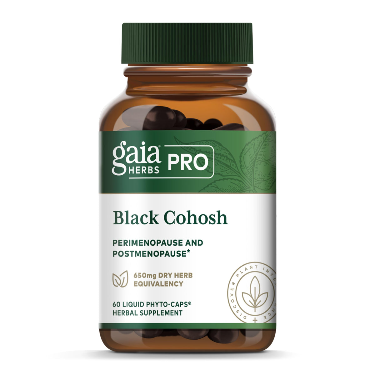 GAIA HERBS PRO Cohosh Negro: botella visible, posible apoyo durante cambios hormonales.