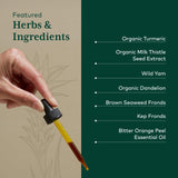 GAIA HERBS PRO; fórmula orgánica con curcuma, diente de león e hinojo para el cuidado digestivo.
