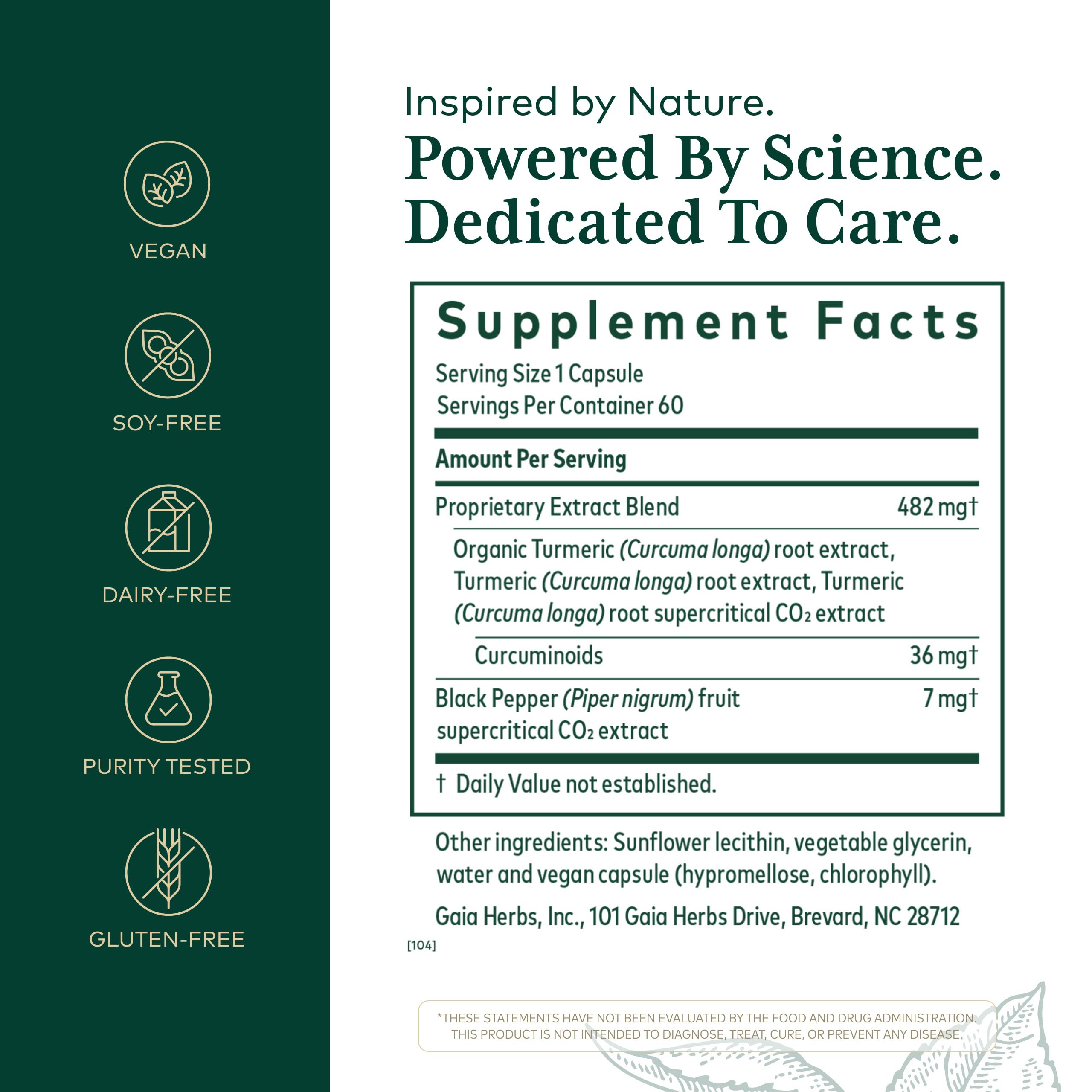 Etiqueta de Gaia Herbs PRO Curcuma Supreme con datos claros para uso diario.