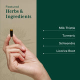 Gaia Herbs PRO Daily Liver Pro, ingredientes clave como cardo mariano y cúrcuma.
