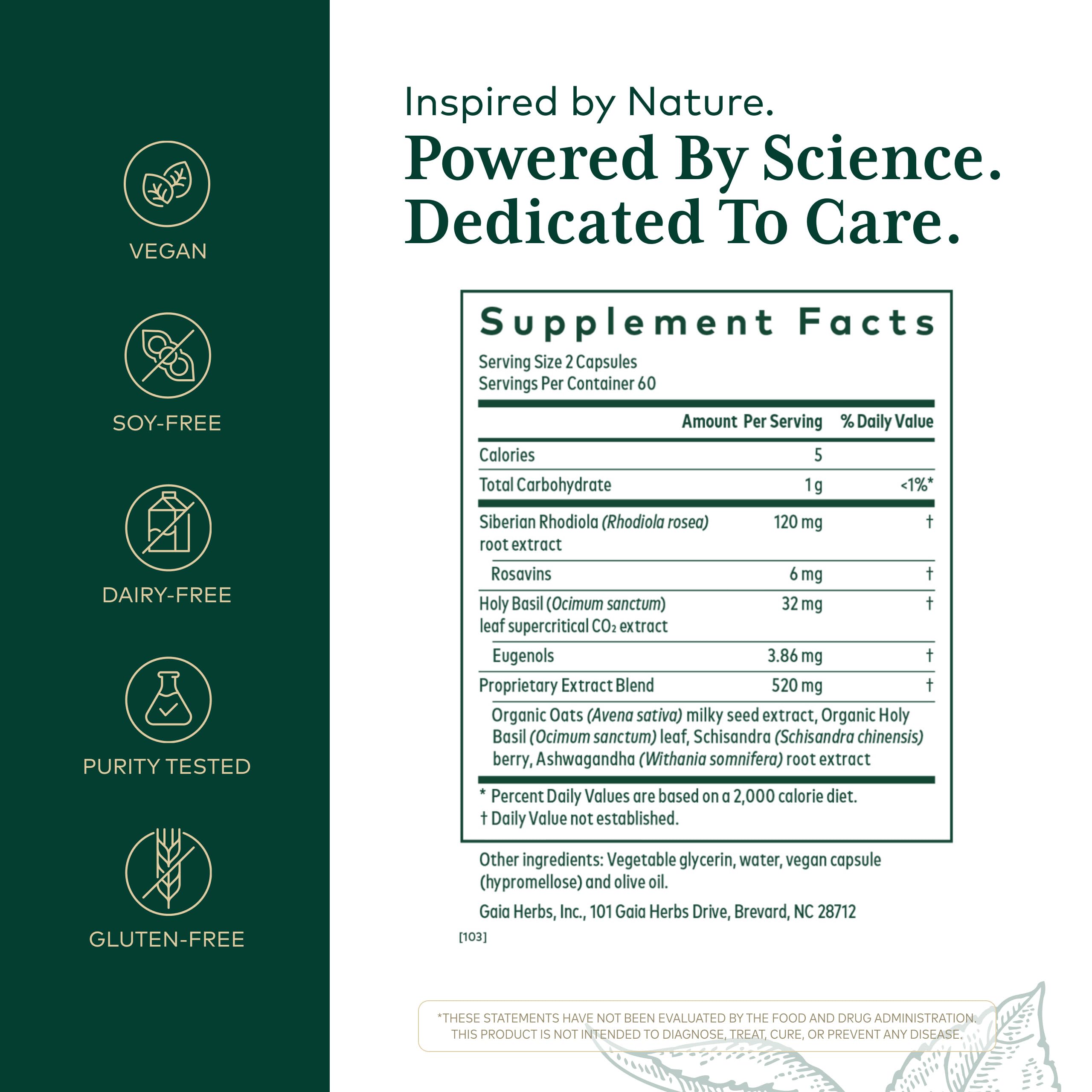 GaIa Herbs Pro Daytime HPA — etiqueta detallada facilita entender la fórmula y sus beneficios.