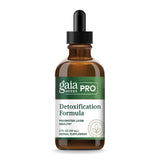 Gaia Herbs PRO Desintoxicación, botella frente a la caja, formato líquido fácil de incorporar.