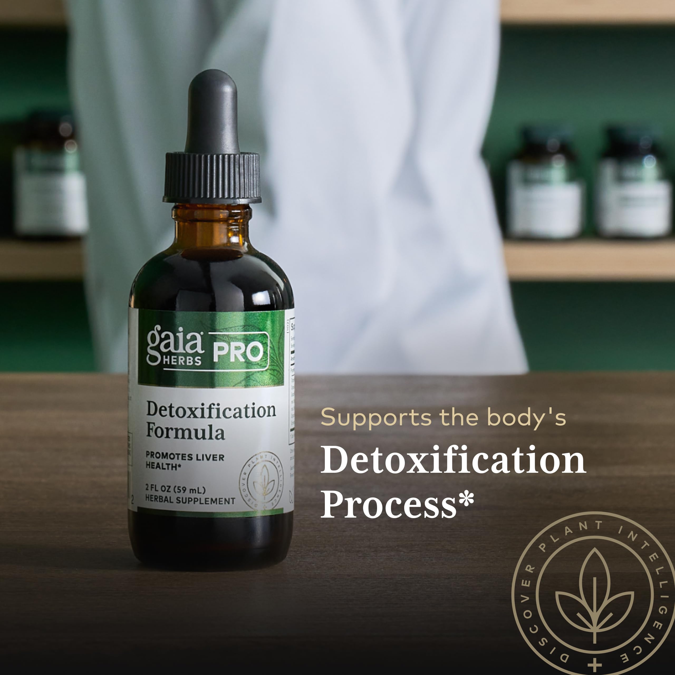 Ingredientes clave de Gaia Herbs PRO Desintoxicación destacados en la etiqueta.