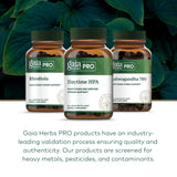 Gaia Herbs PRO Dia Time, etiqueta detallada en cápsulas y control de calidad.