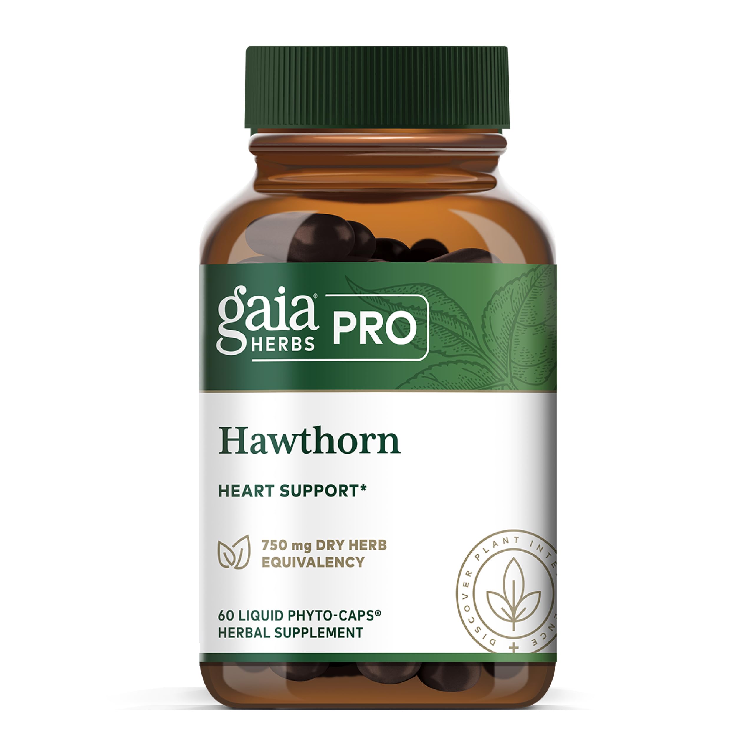 Gaia Herbs Pro espino alvar, bote de cápsulas para apoyo circulatorio potencial.