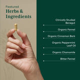Gaia Herbs PRO GI-BFF, corteza de canela, aroma cálido que sugiere beneficios digestivos.