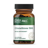 Gaia Herbs PRO Glutatión 500, vista frontal de la botella, posible apoyo a la salud celular