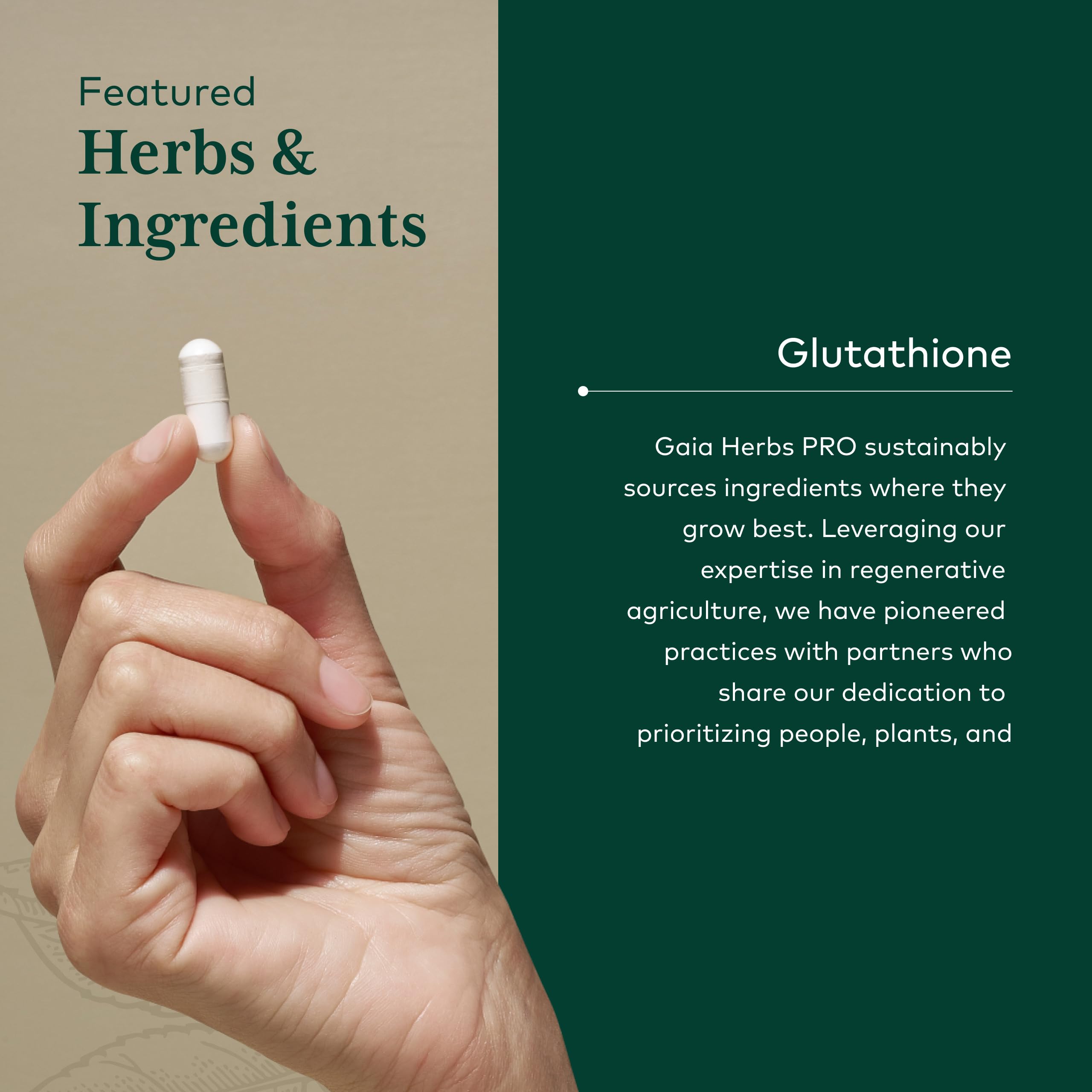 Gaia Herbs PRO Glutatión 500, sello vegano y sin gluten, garantía de pureza