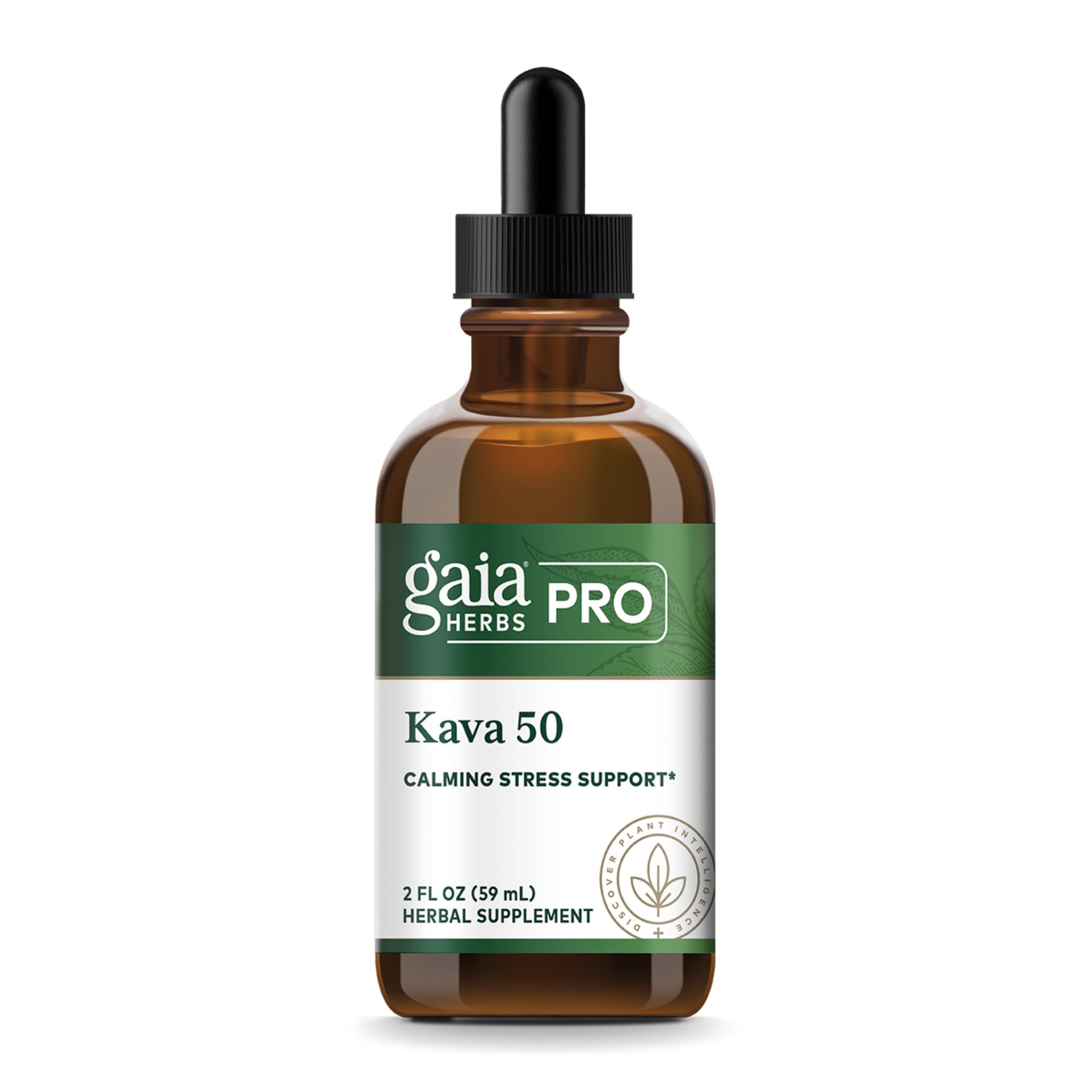 Gaia Herbs PRO Kava 50 en botella, apoyo para la calma ocasional.