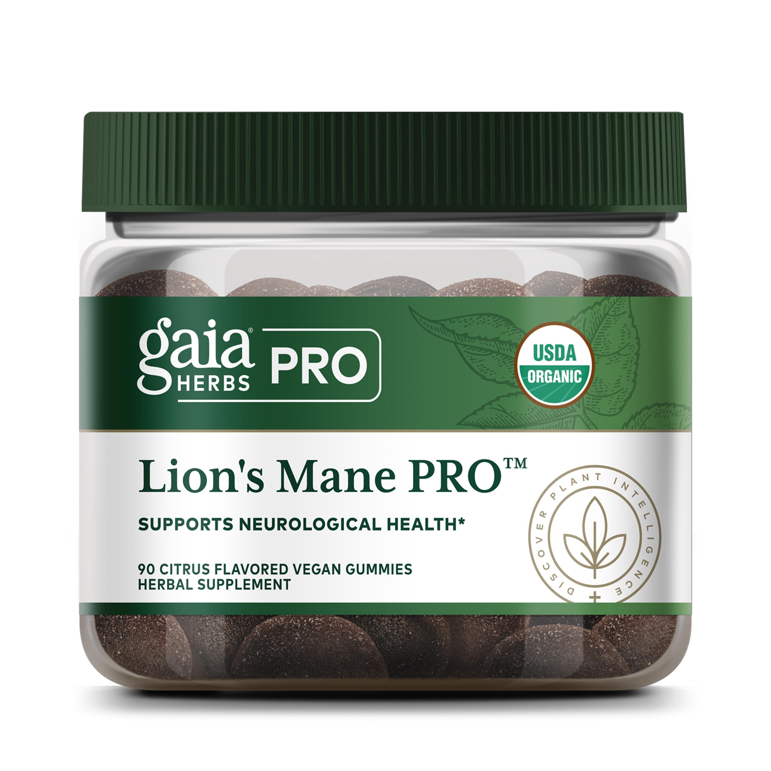 GAIA HERBS PRO Melena de León Gummies envase frontal; puede apoyar la concentración.