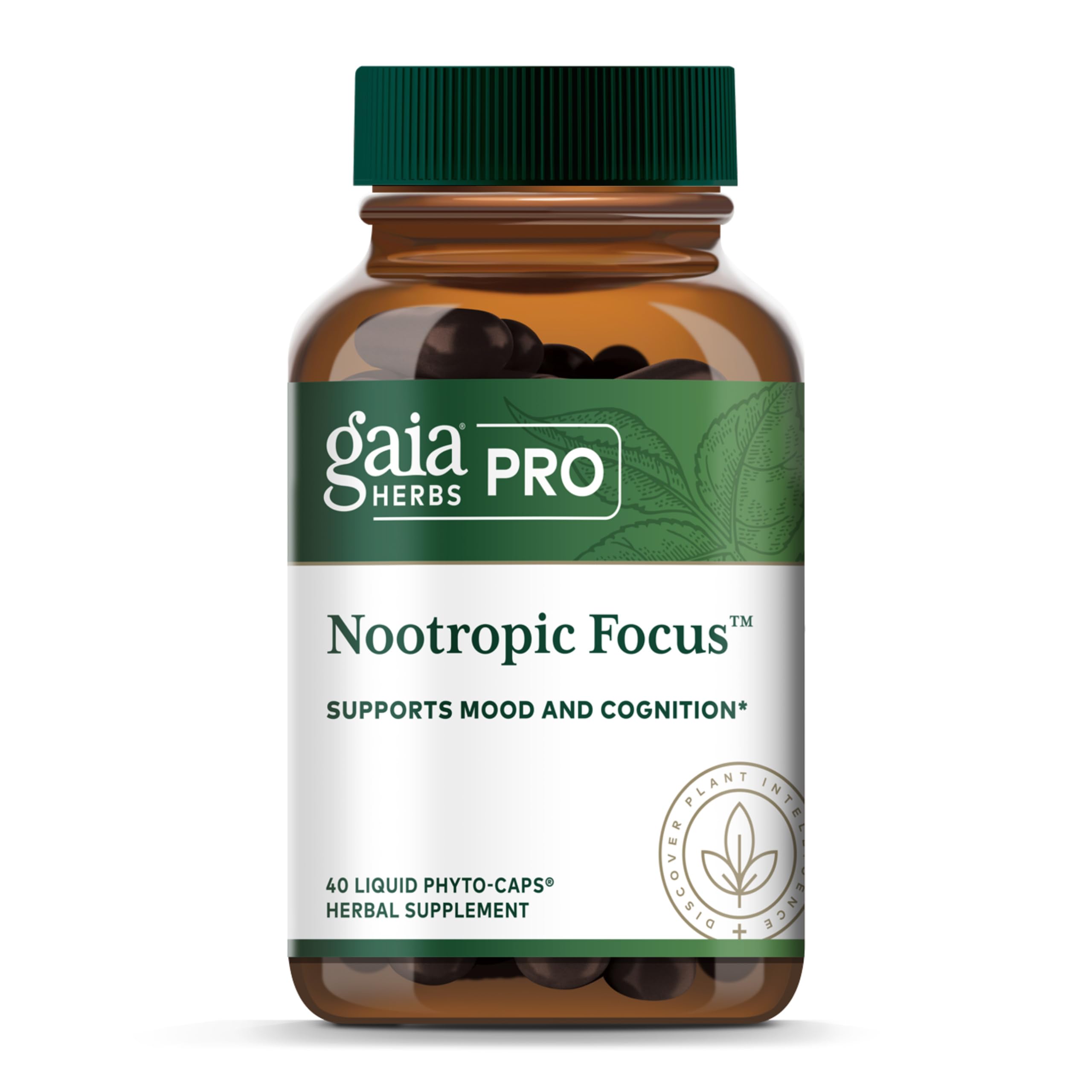 GAIA HERBS PRO Nootropico Enfoque: botella frontal para concentracion suave