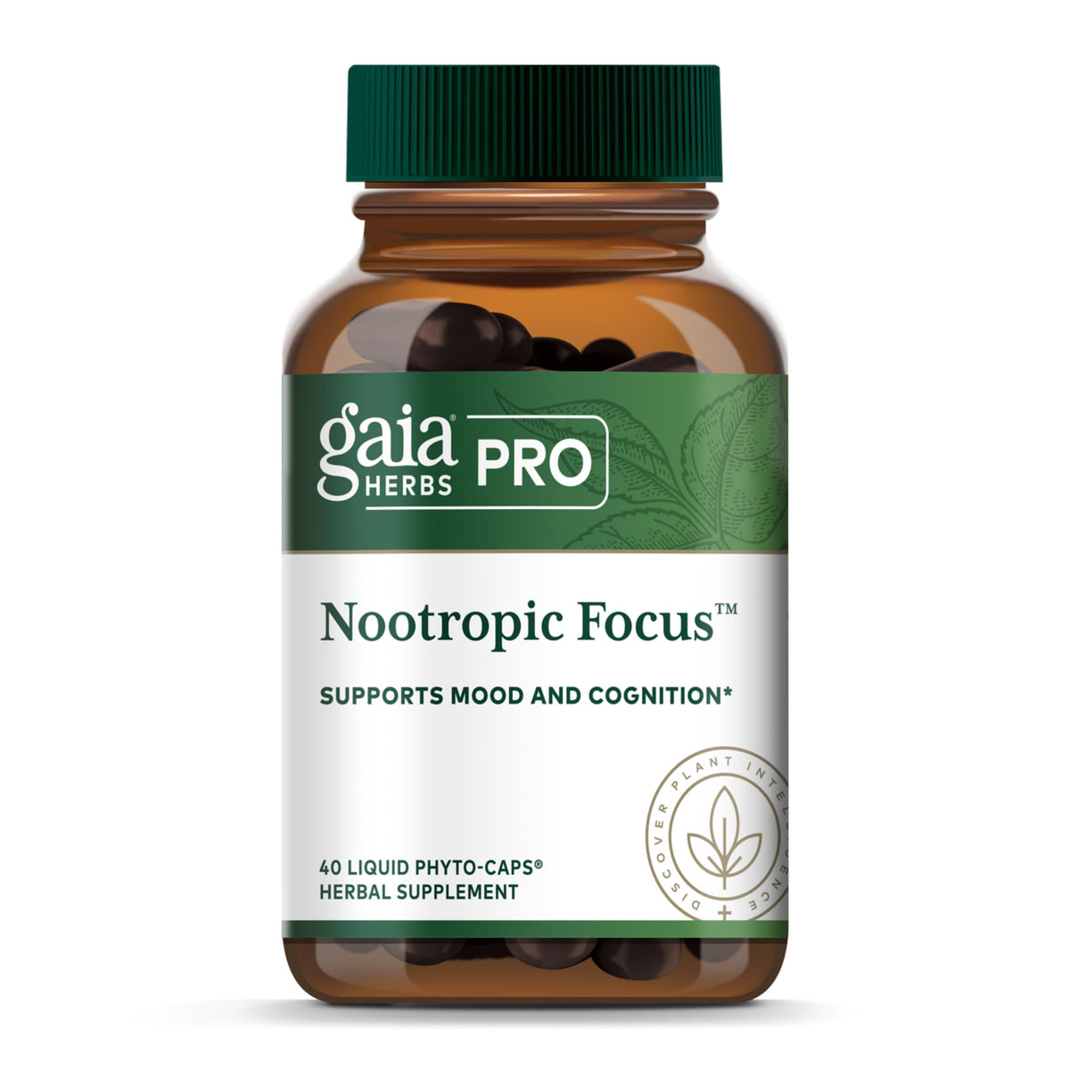 GAIA HERBS PRO Nootropico Enfoque: botella frontal para concentracion suave