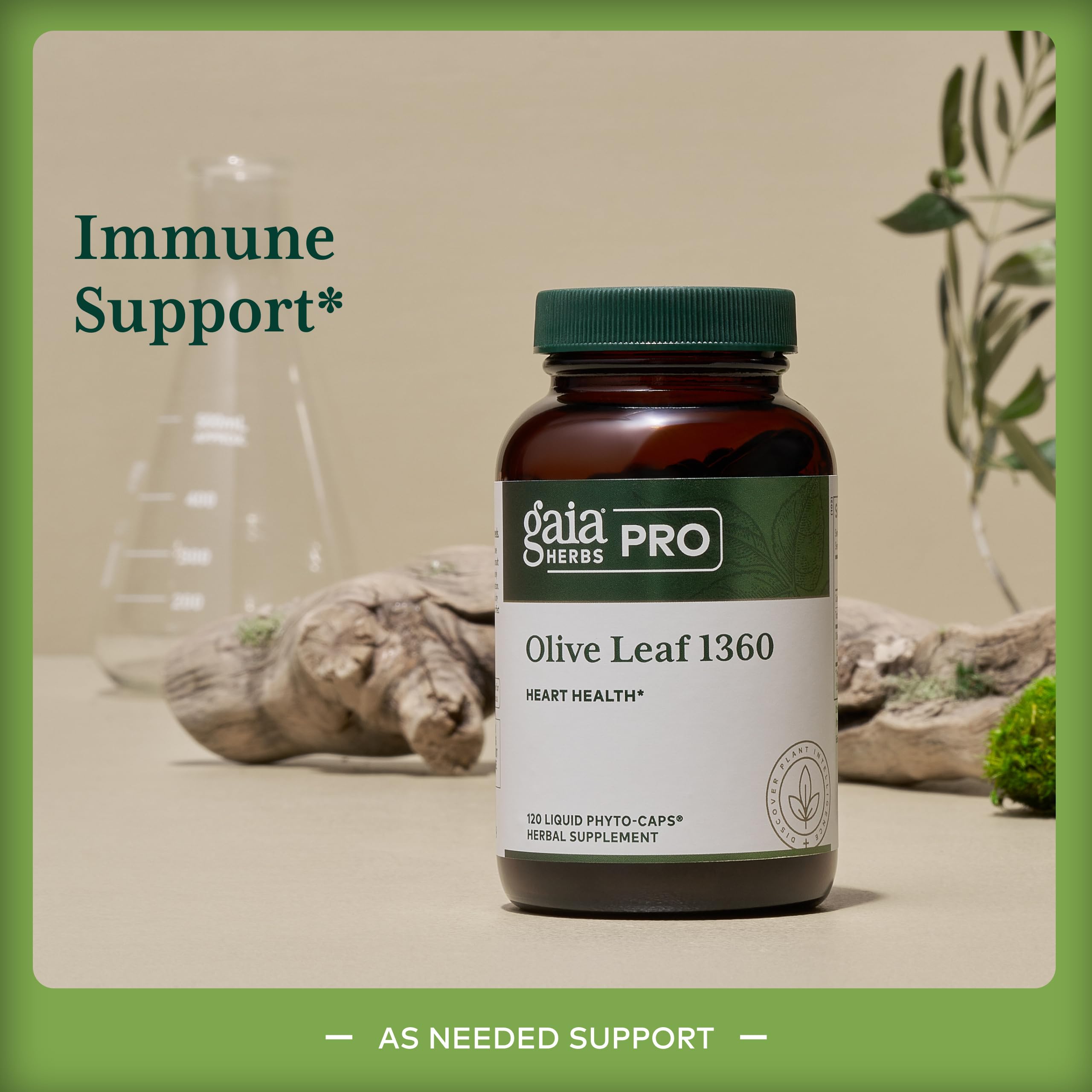 Gaia Herbs PRO Olive Leaf 1360, cápsulas líquidas para uso diario.