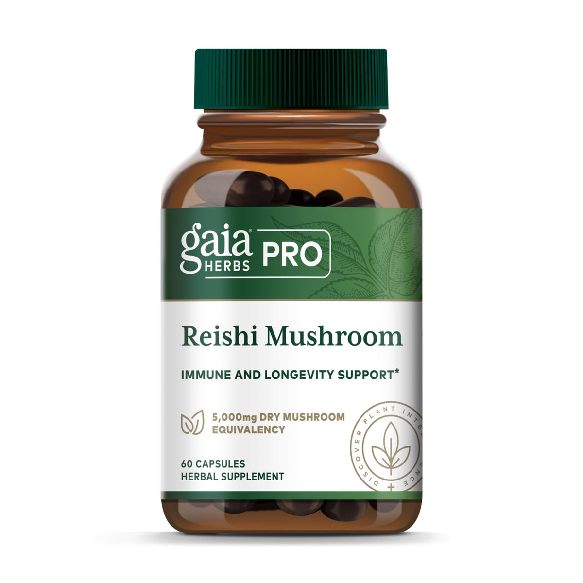 GAIA HERBS PRO Reishi: botella de cápsulas para apoyo inmune natural