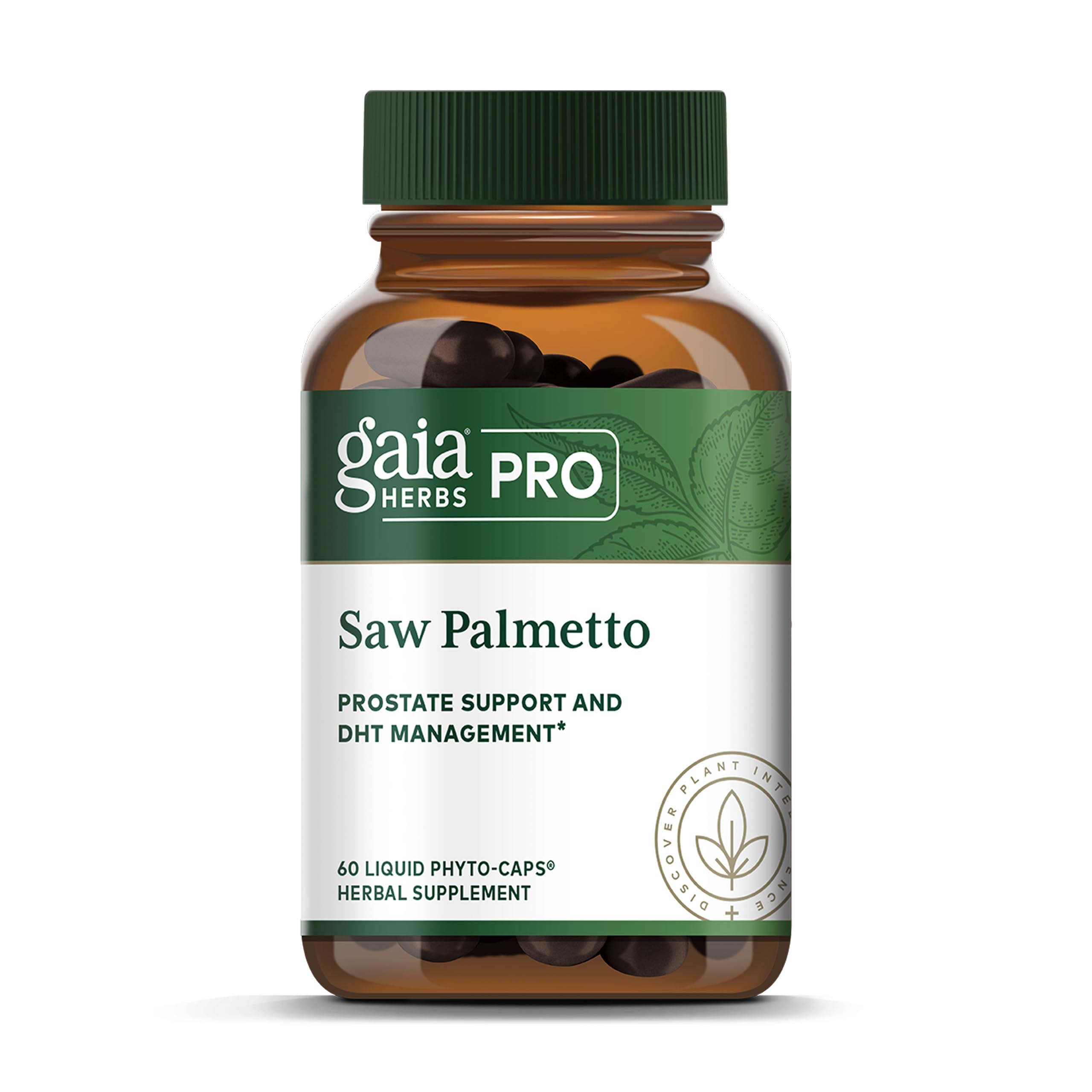 Gaia Herbs PRO Saw Palmetto cápsulas en frasco, listo para uso diario