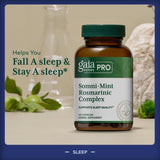 Gaia Herbs PRO Somni-Mint: etiqueta frontal clara que resalta ingredientes calmantes.