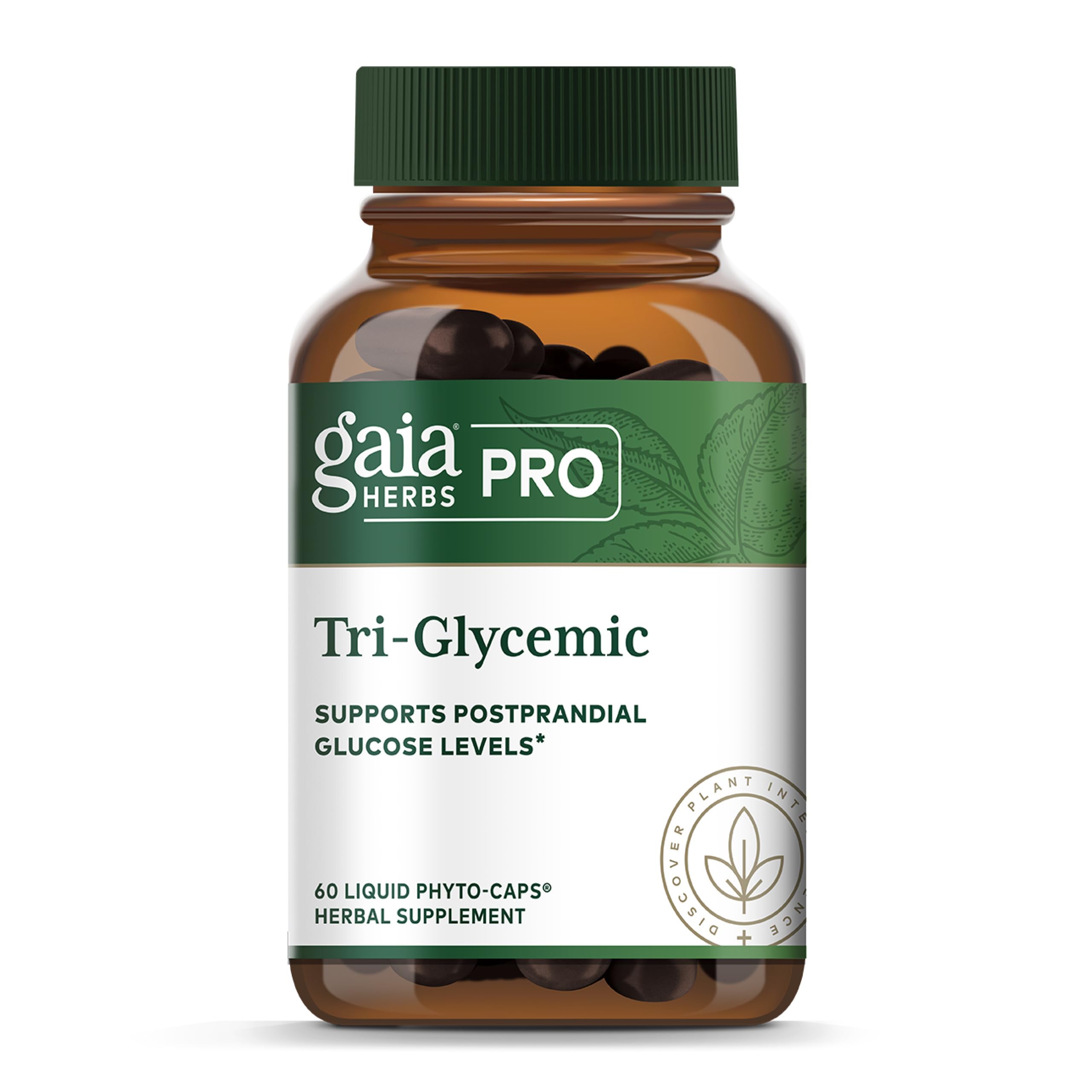 Gaia Herbs PRO Tri-Glycemic envase con cápsulas líquidas para uso diario.