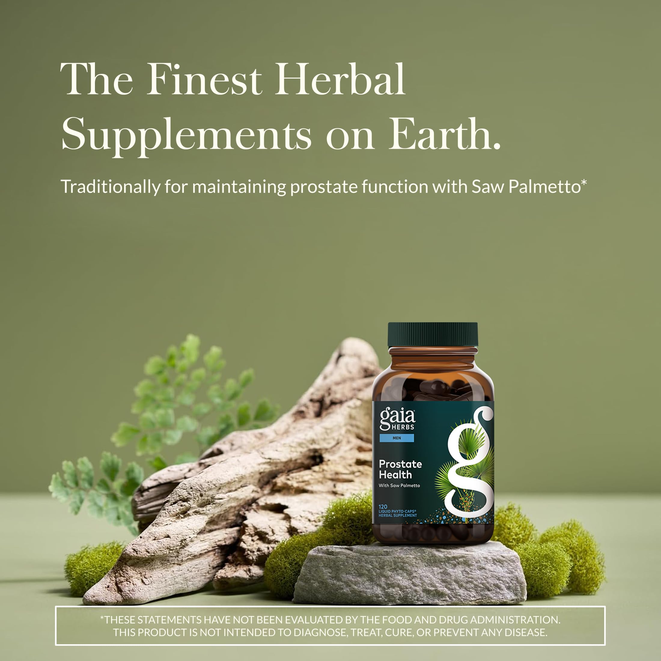Gaia Herbs Salud Prostática: etiqueta que destaca ingredientes naturales para bienestar diario.