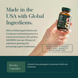 Gaia Herbs Reishi & Cordyceps: ingredientes clave de hongos.
