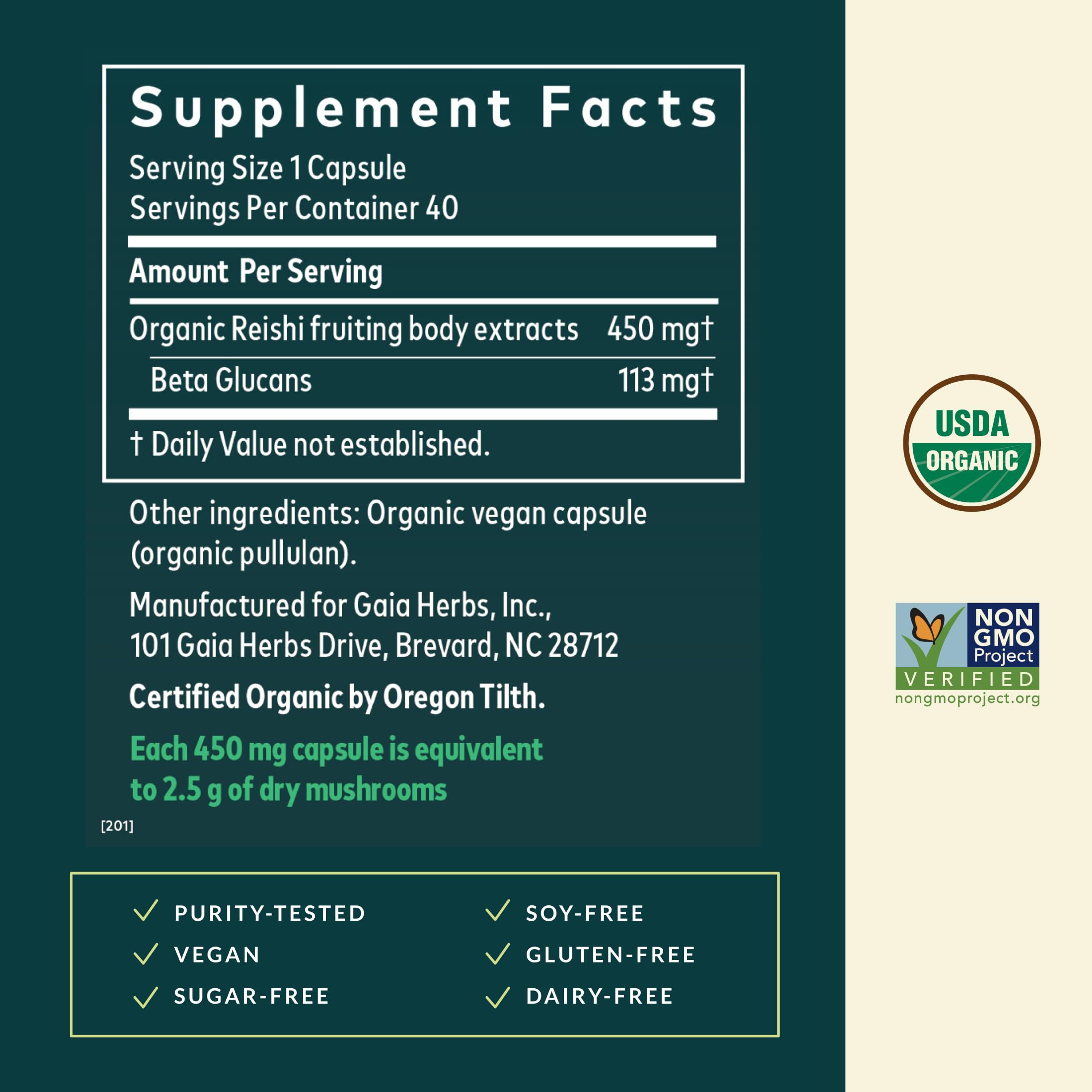 Gaia Herbs Reishi Mushroom, cápsulas veganas fáciles de incorporar en la rutina