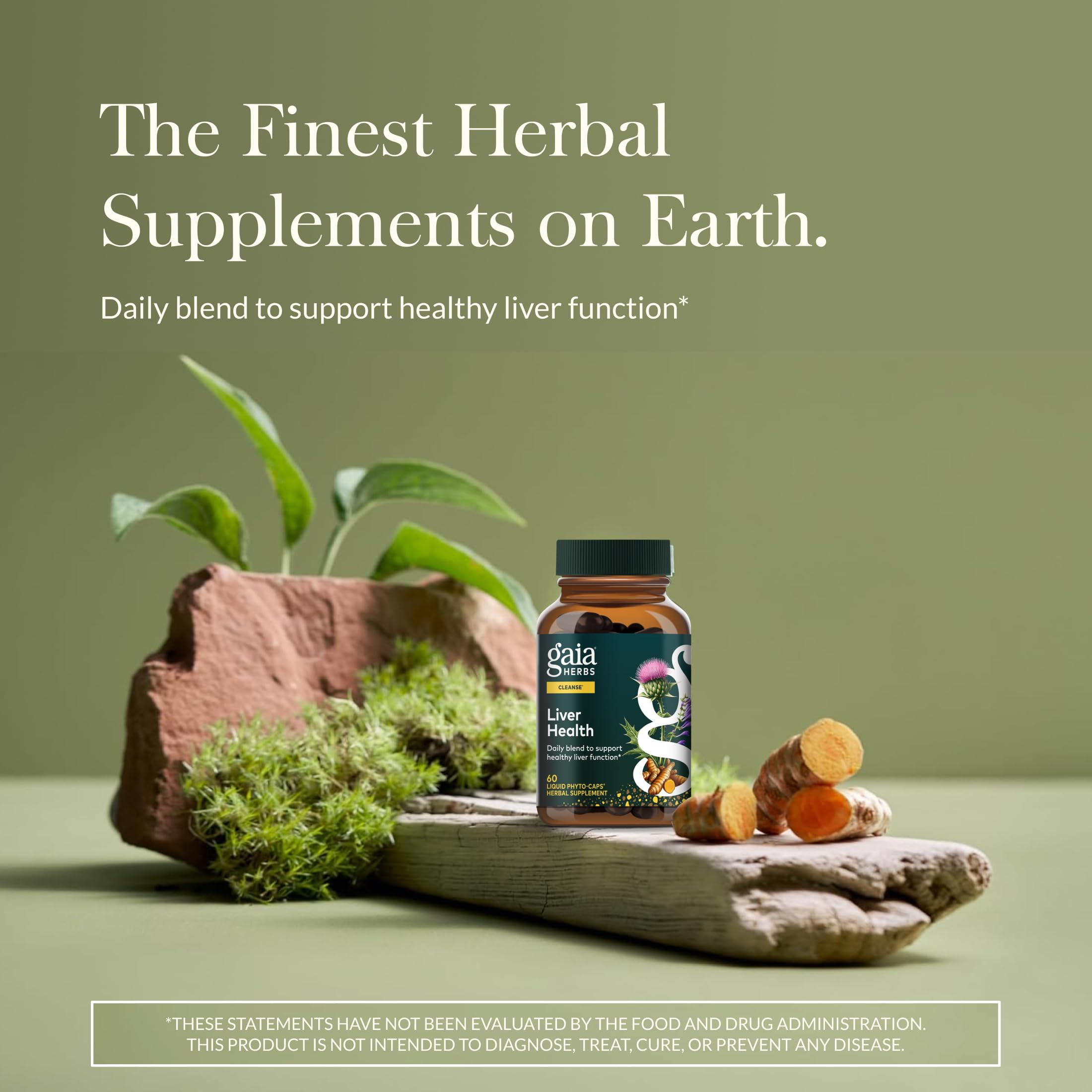 Gaia Herbs Liver Health: vista frontal de la botella y etiqueta