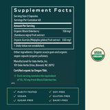 Gaia Herbs Sauco Negro, etiqueta informativa sobre extracto concentrado.
