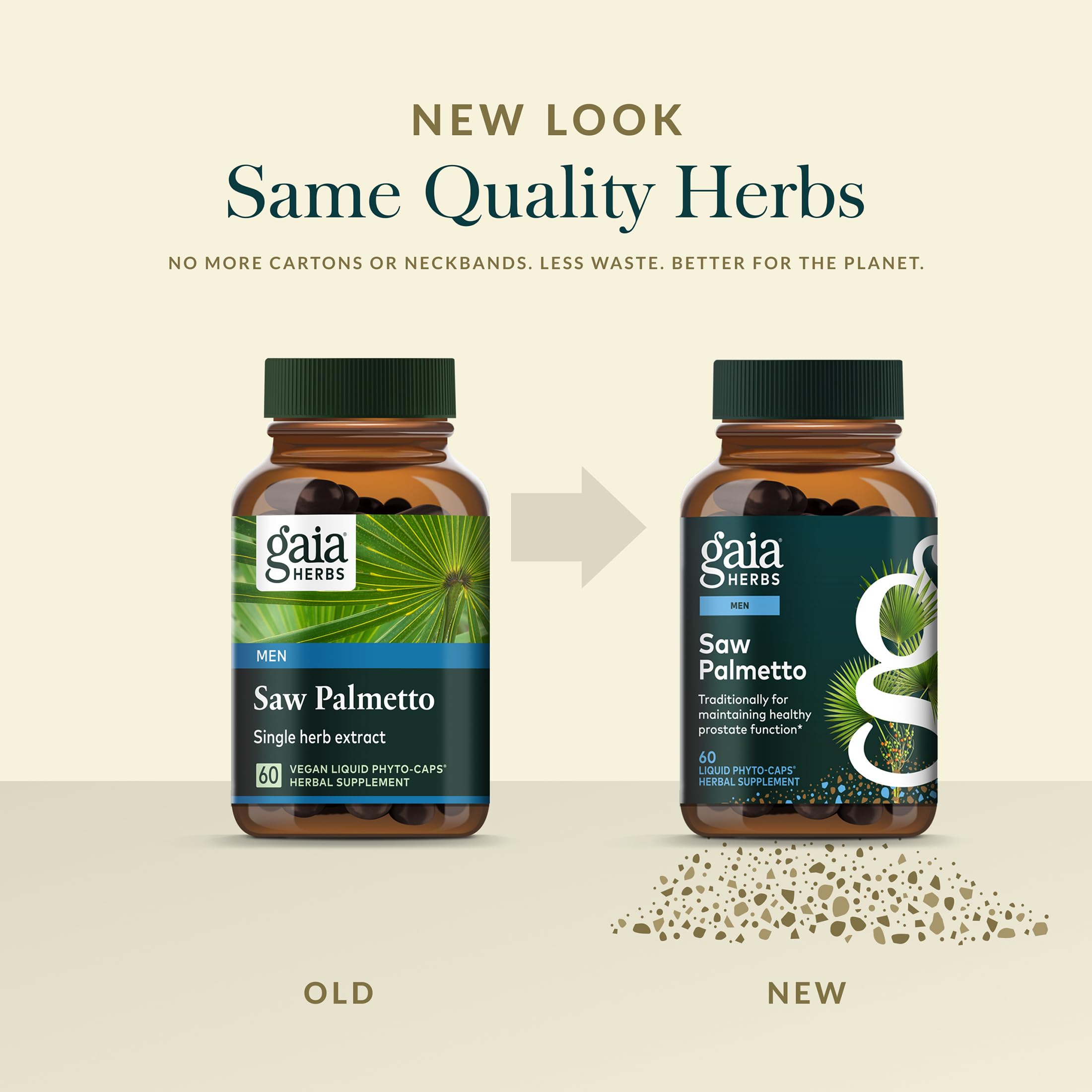 Gaia Herbs Saw Palmetto: caja que facilita control de dosis