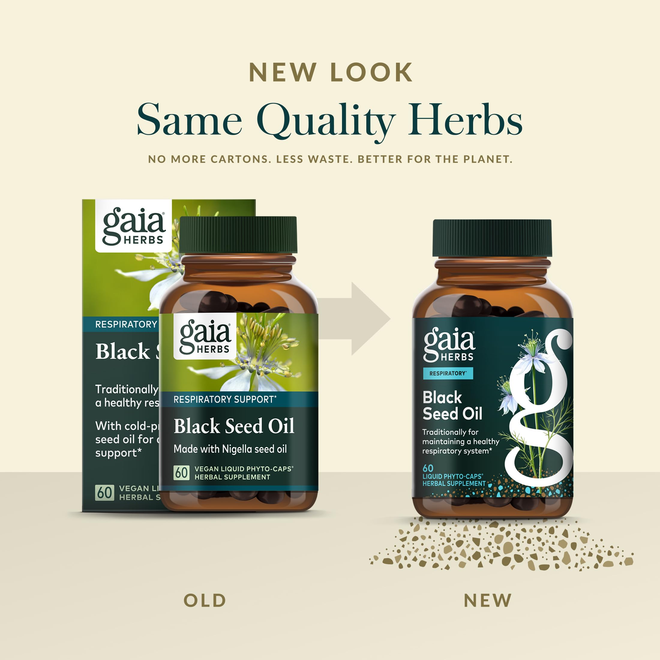 Sello de calidad Gaia Herbs visible en el envase.