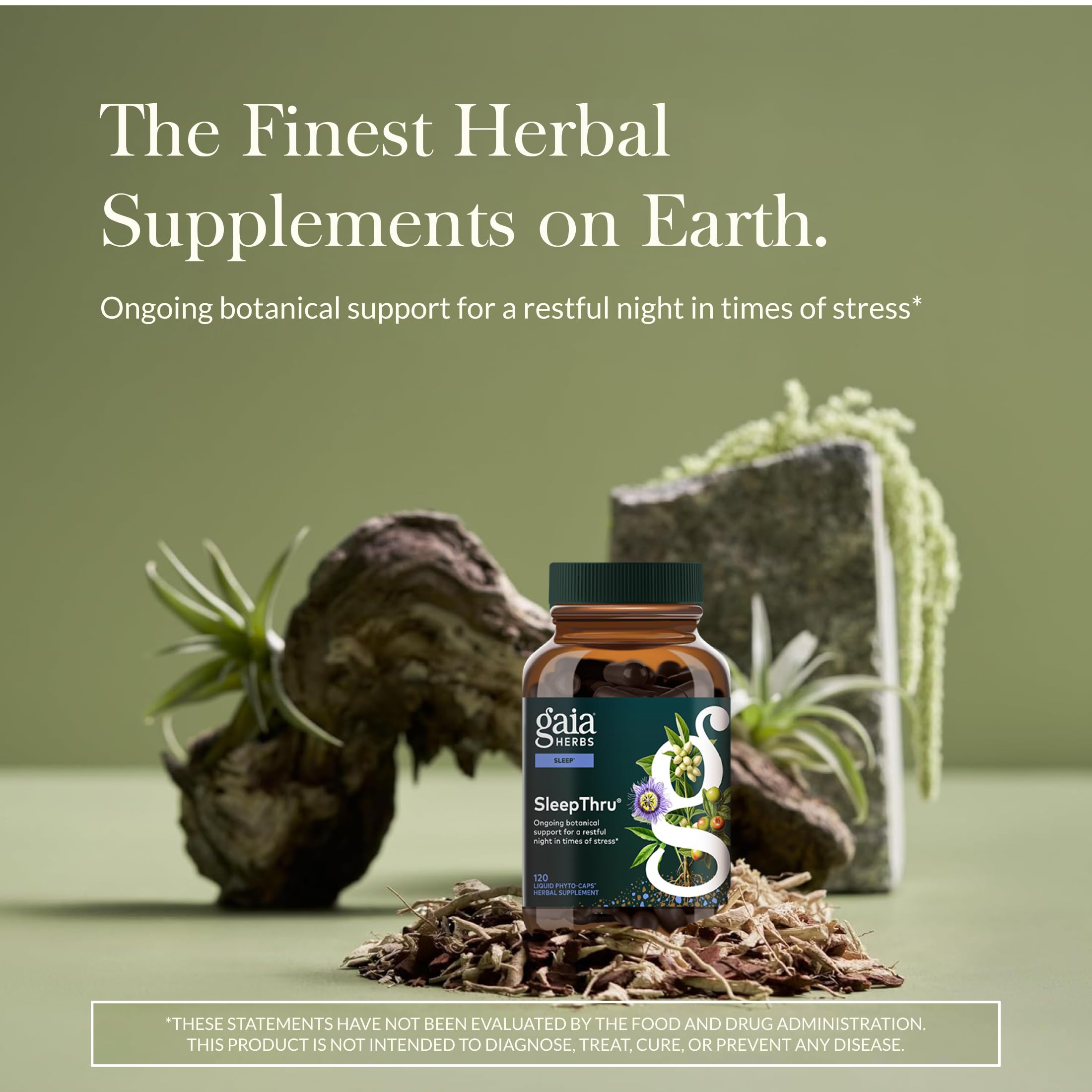 Cápsulas veganas SleepThru de Gaia Herbs, uso fácil antes de dormir