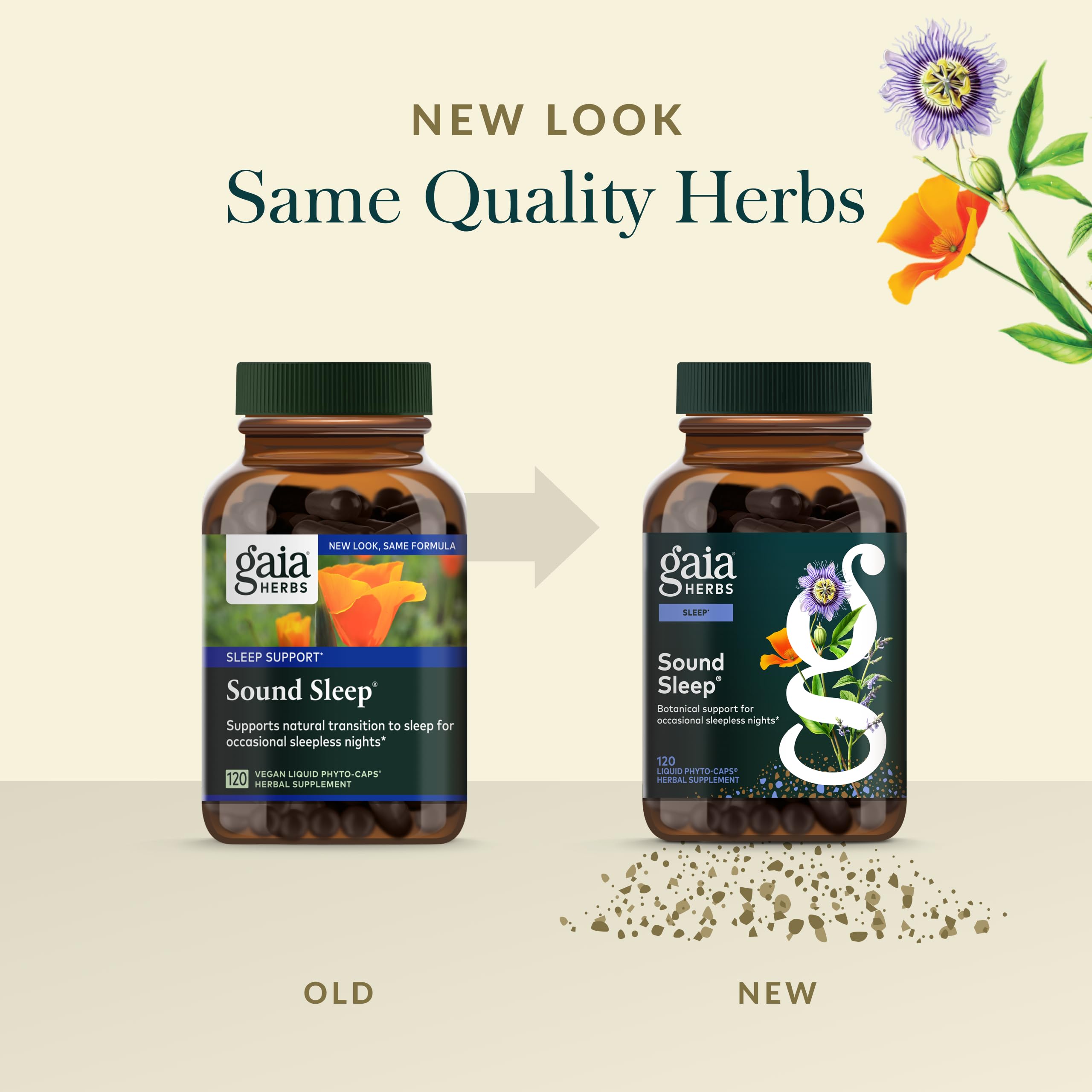 Mezcla herbal calmante de Gaia Herbs Sound Sleep para relajación suave