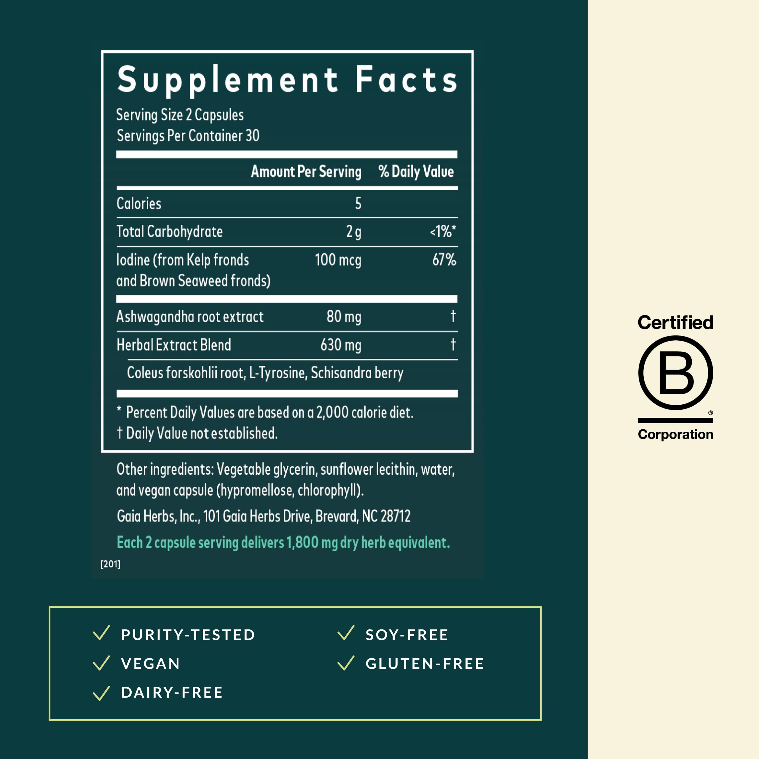 Gaia Herbs Thyroid Support, algas pardas en escena, potencial aporte de micronutrientes.