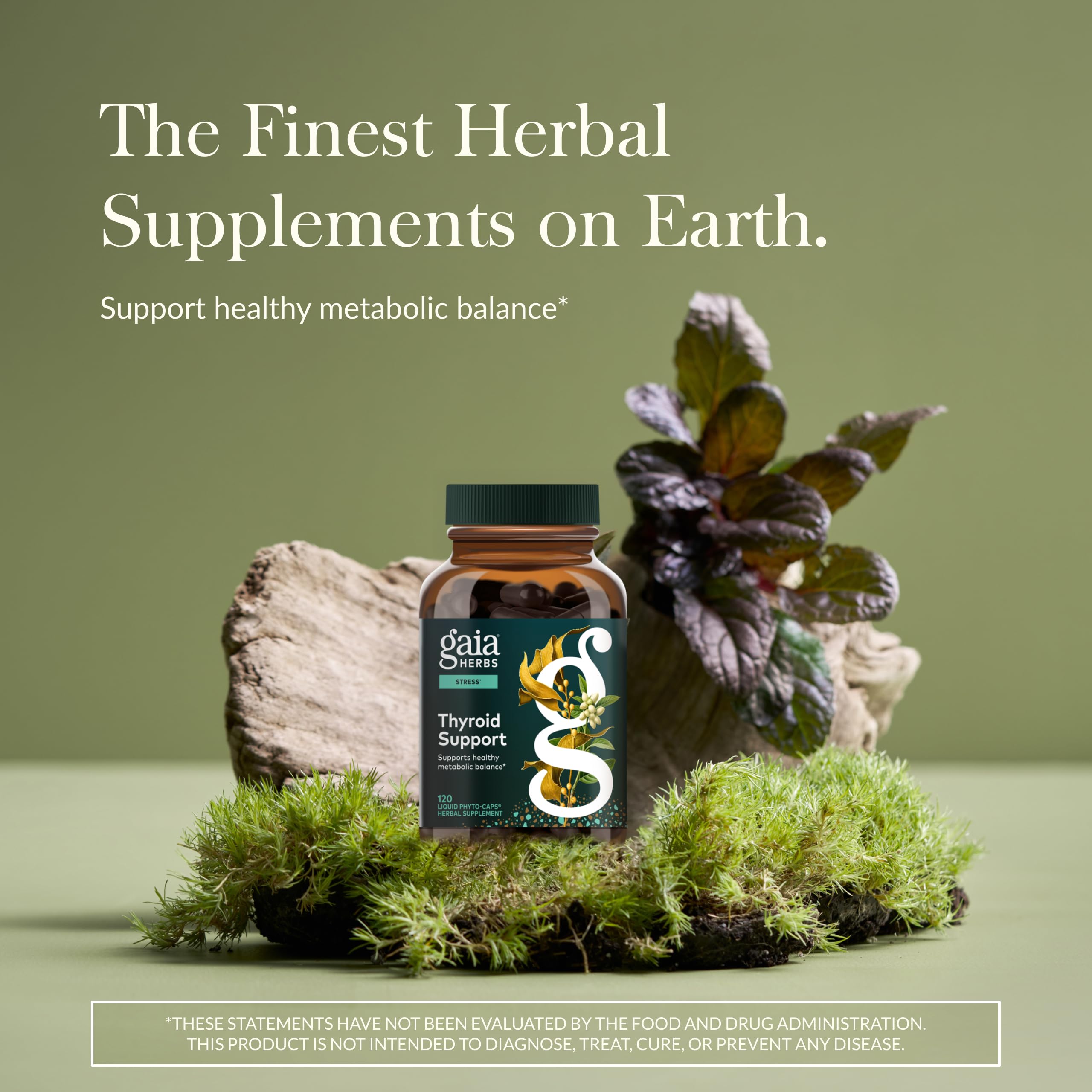 Gaia Herbs Thyroid Support, etiqueta detalle, información de ingredientes visibles.