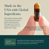 Gaia Herbs Turmeric Supreme Ache P.M. primer plano de curcuminoides y plantas beneficiosas.