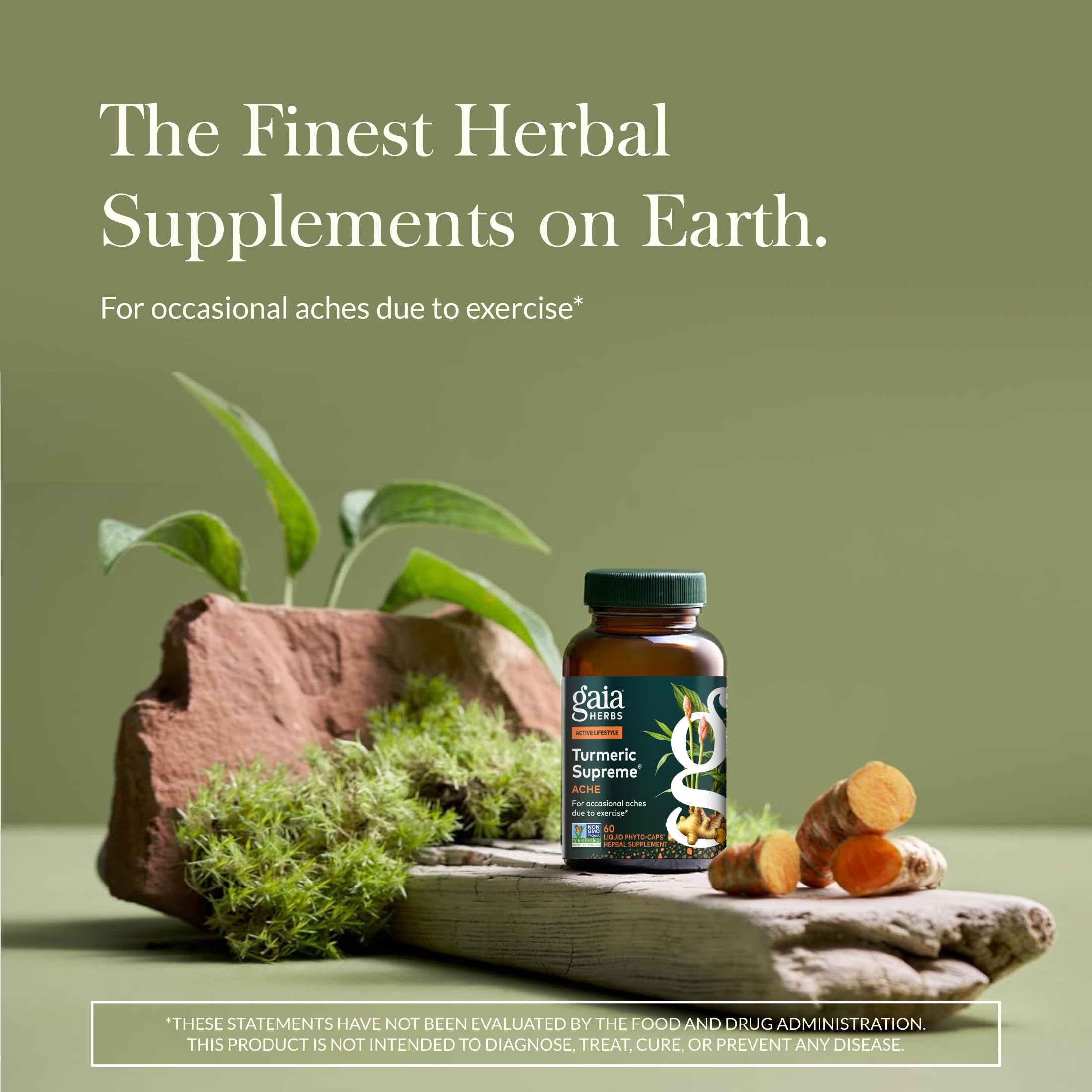 Gaia Herbs Turmeric Supreme cápsulas fáciles de tragar para uso diario.