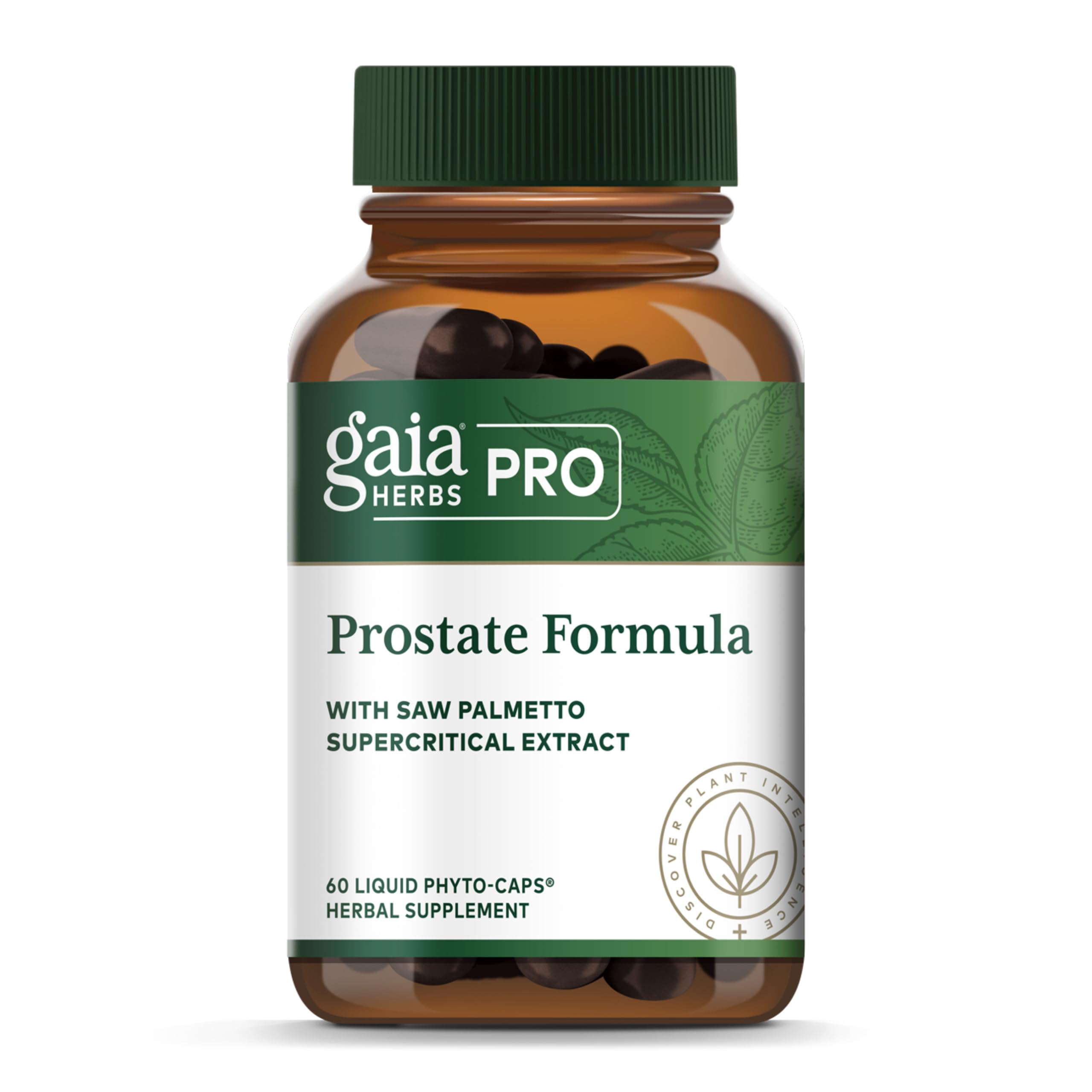 Gaia Herbs PRO Fórmula Próstata, botella, posible apoyo diario para la salud prostática.