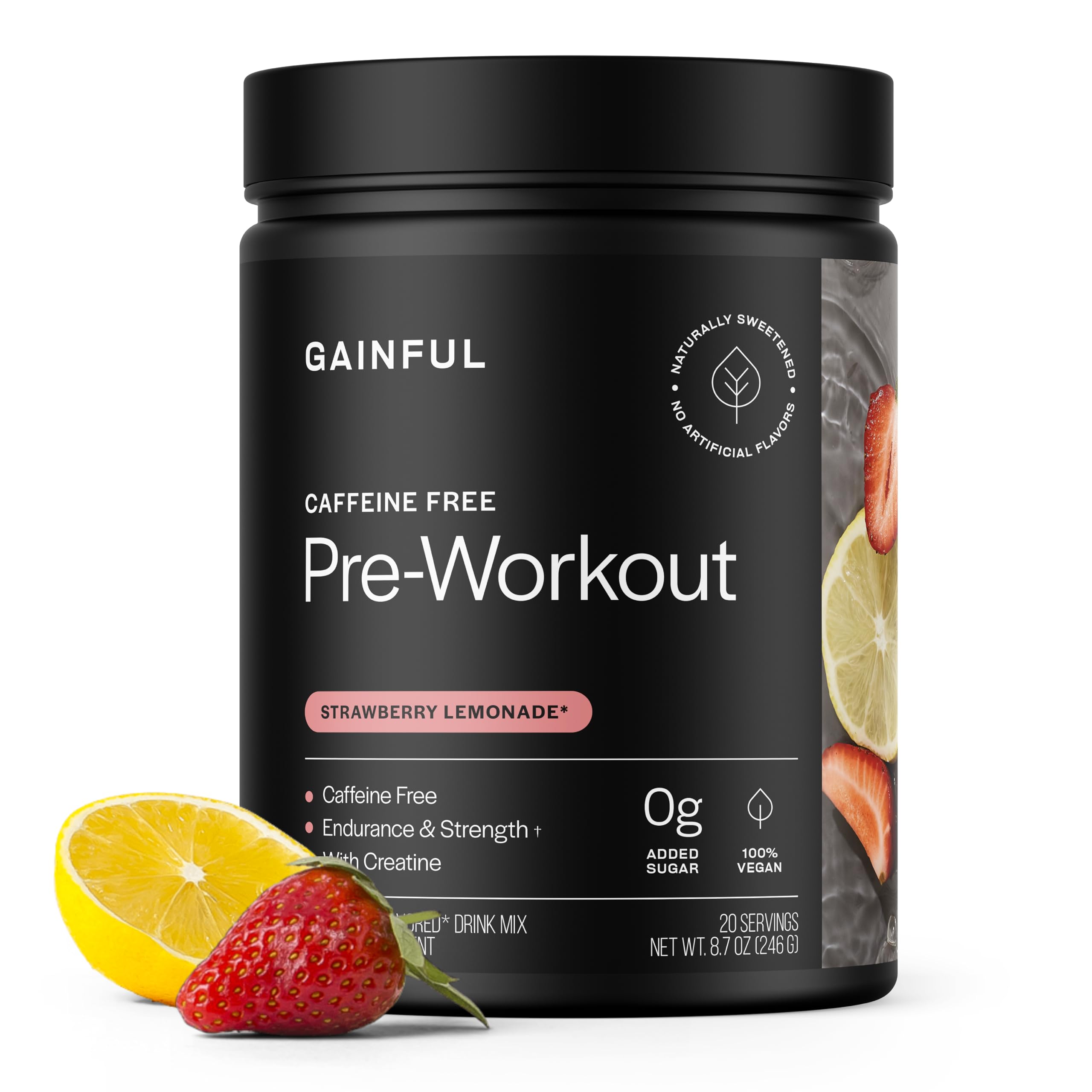 Gainful Pre-entrenamiento sin cafeína en bote para energía sostenida durante el entrenamiento.