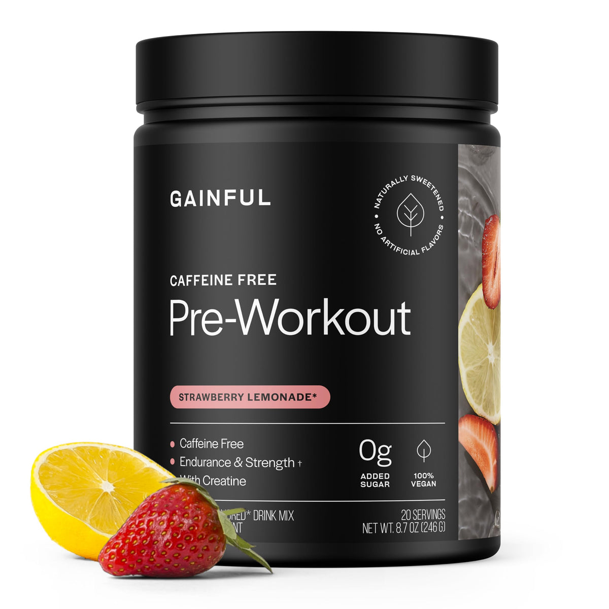 Gainful Pre-entrenamiento sin cafeína en bote para energía sostenida durante el entrenamiento.
