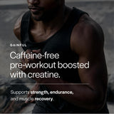 Gainful Pre-entrenamiento sin cafeína vertiendo polvo para energía sostenida.