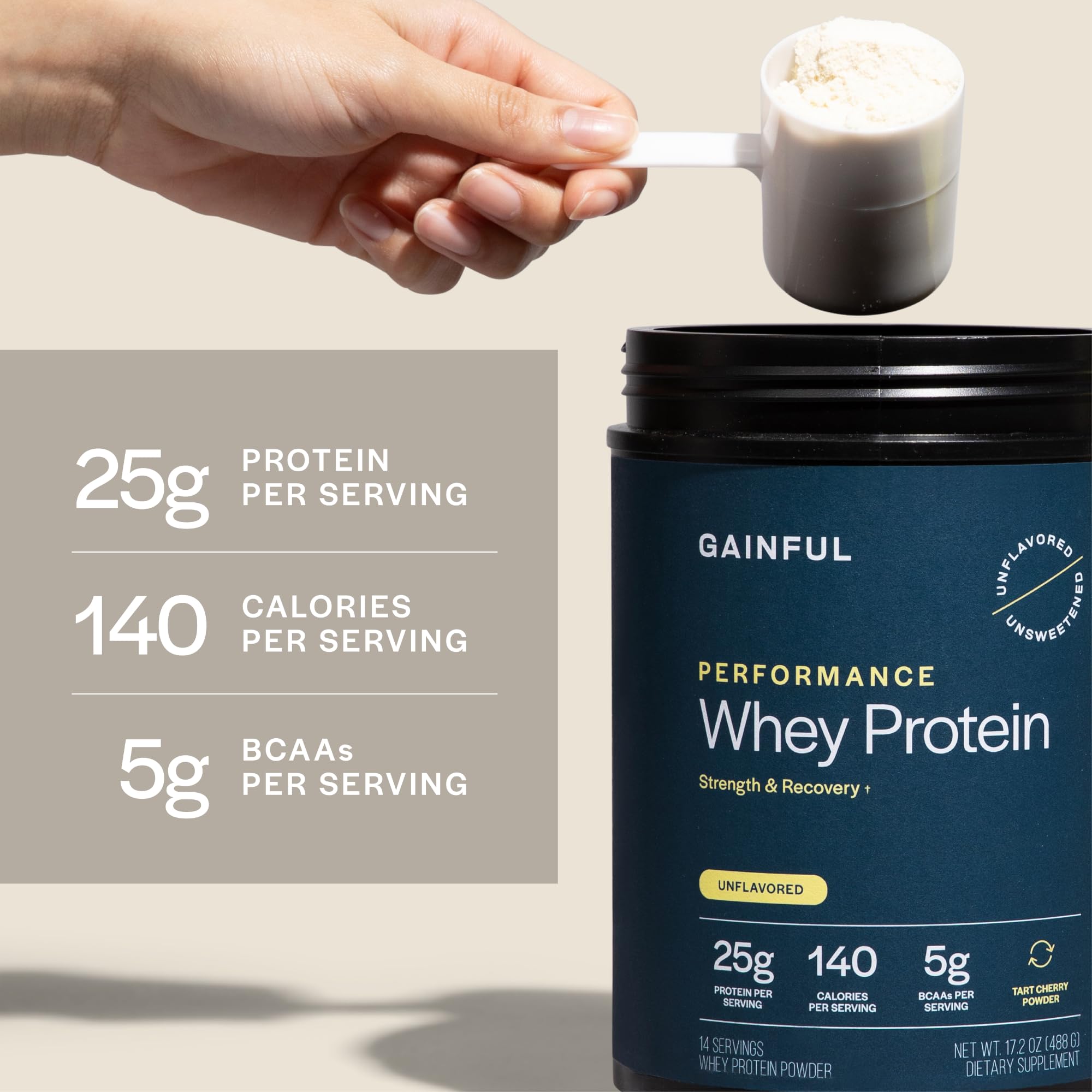 Gainful whey sin sabor, envase limpio para mezclar a gusto