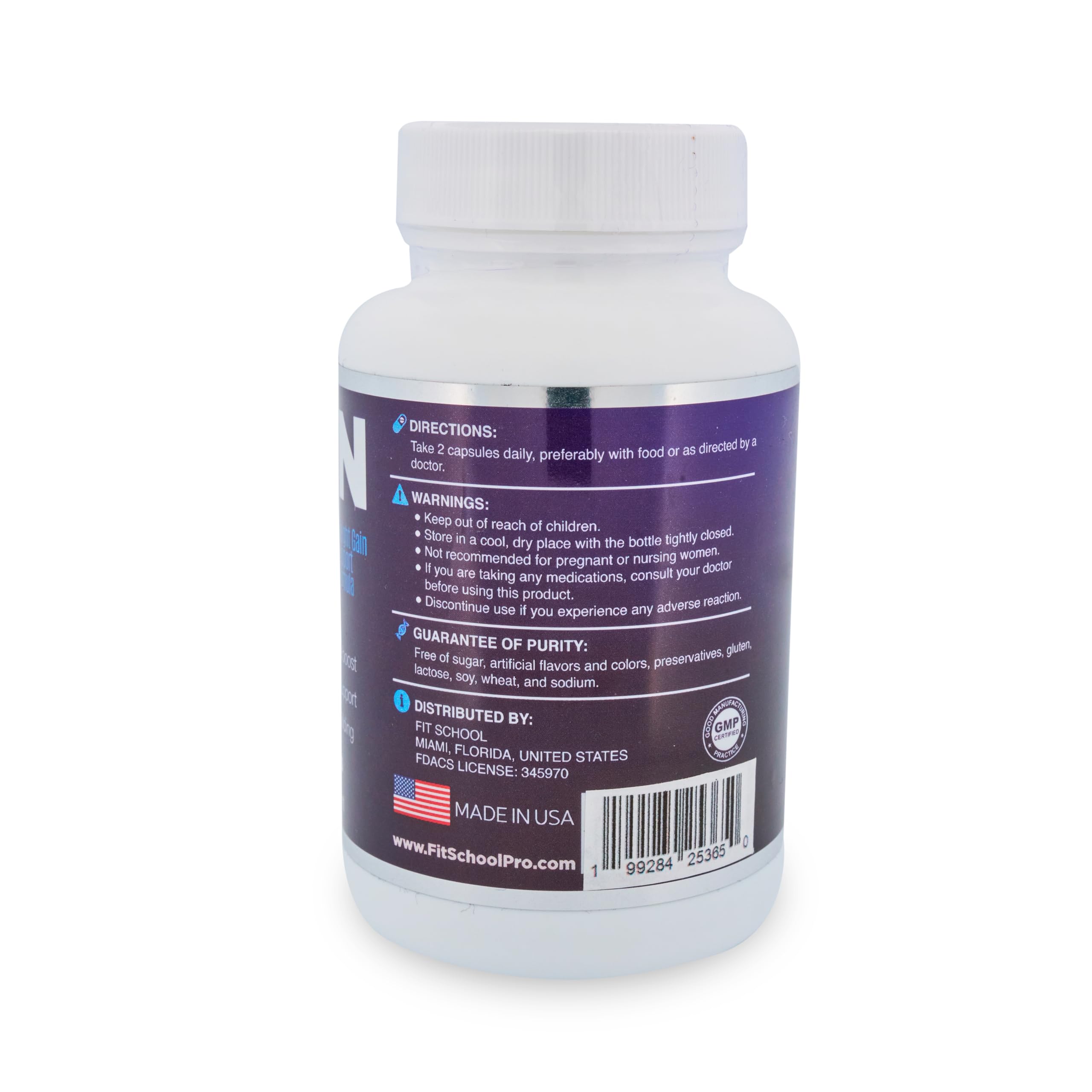 Gainmax suplemento de ganancia de peso, etiqueta visible para referencia de ingredientes.