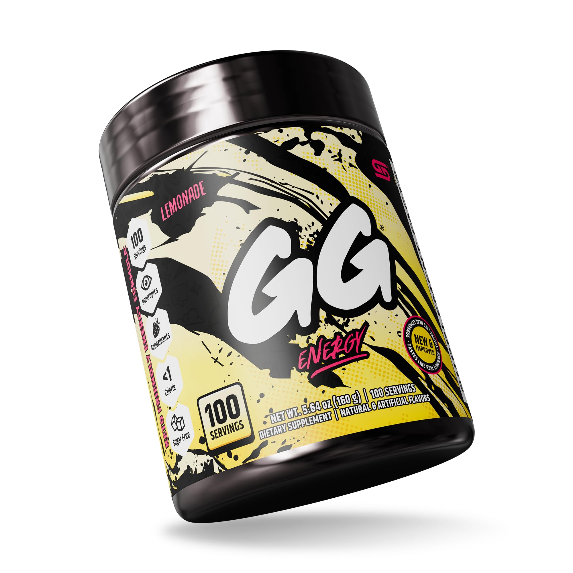 GG Energy Lemonade mezcla en vaso para enfoque sostenido.